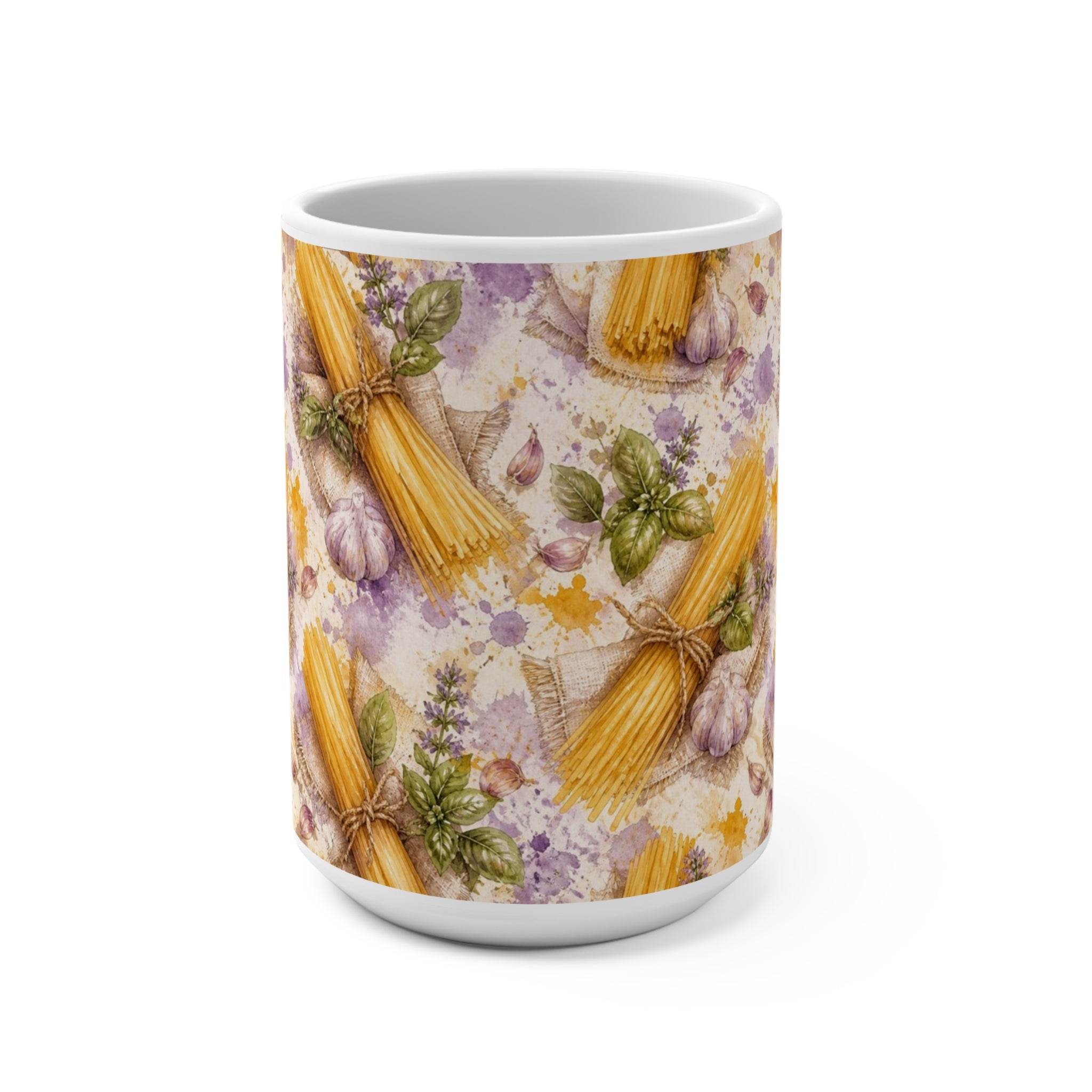 Spaghetti Bundle 15oz Ceramic Mug Mediterranean Kitchen Watercolor Splash Design Italian Cottagecore Gift