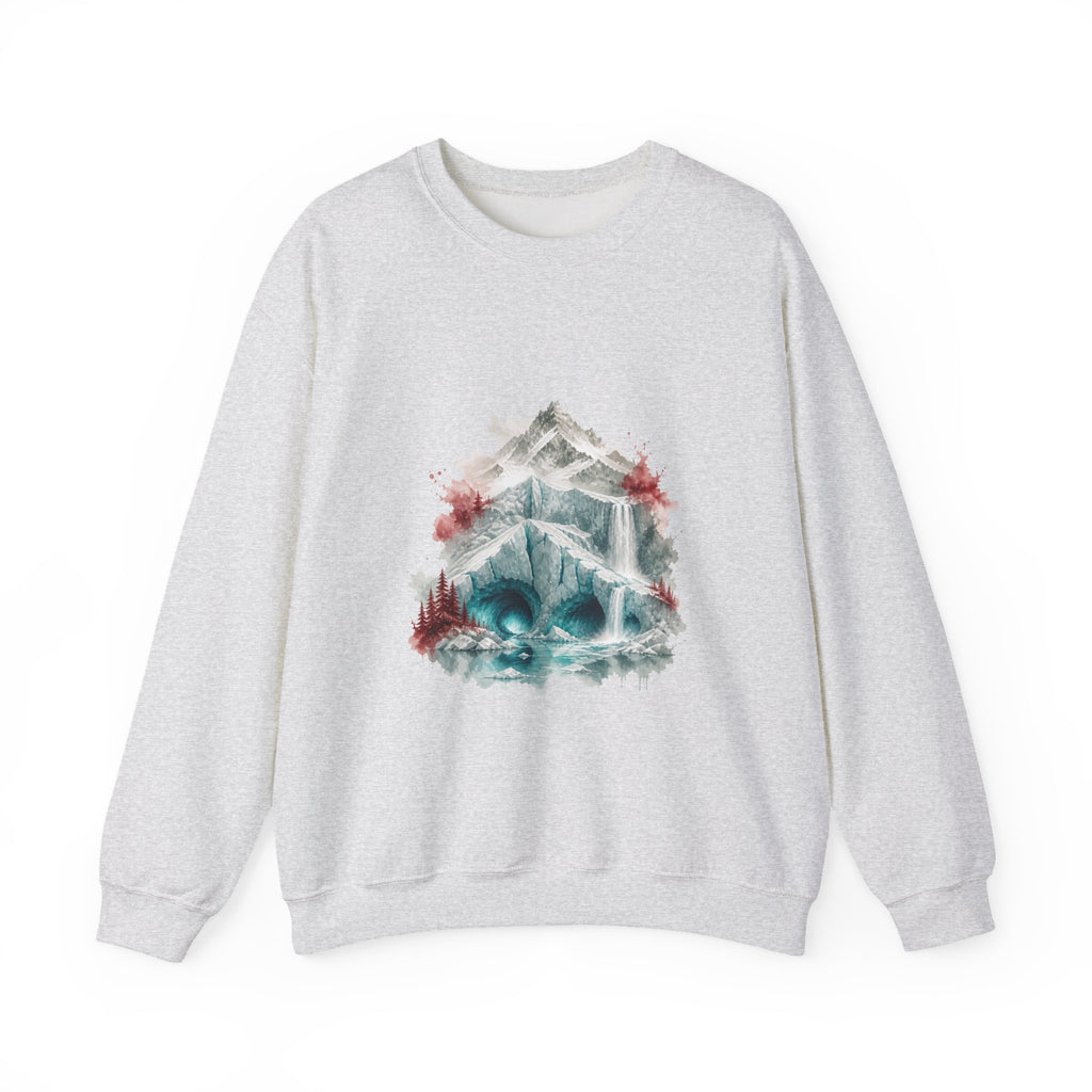 Matching Couple Sweatshirt - Volcano & Glacier Matching Couple Premium Fleece Sweatshirt Watercolor Art His Hers Birthday Gift - Design B