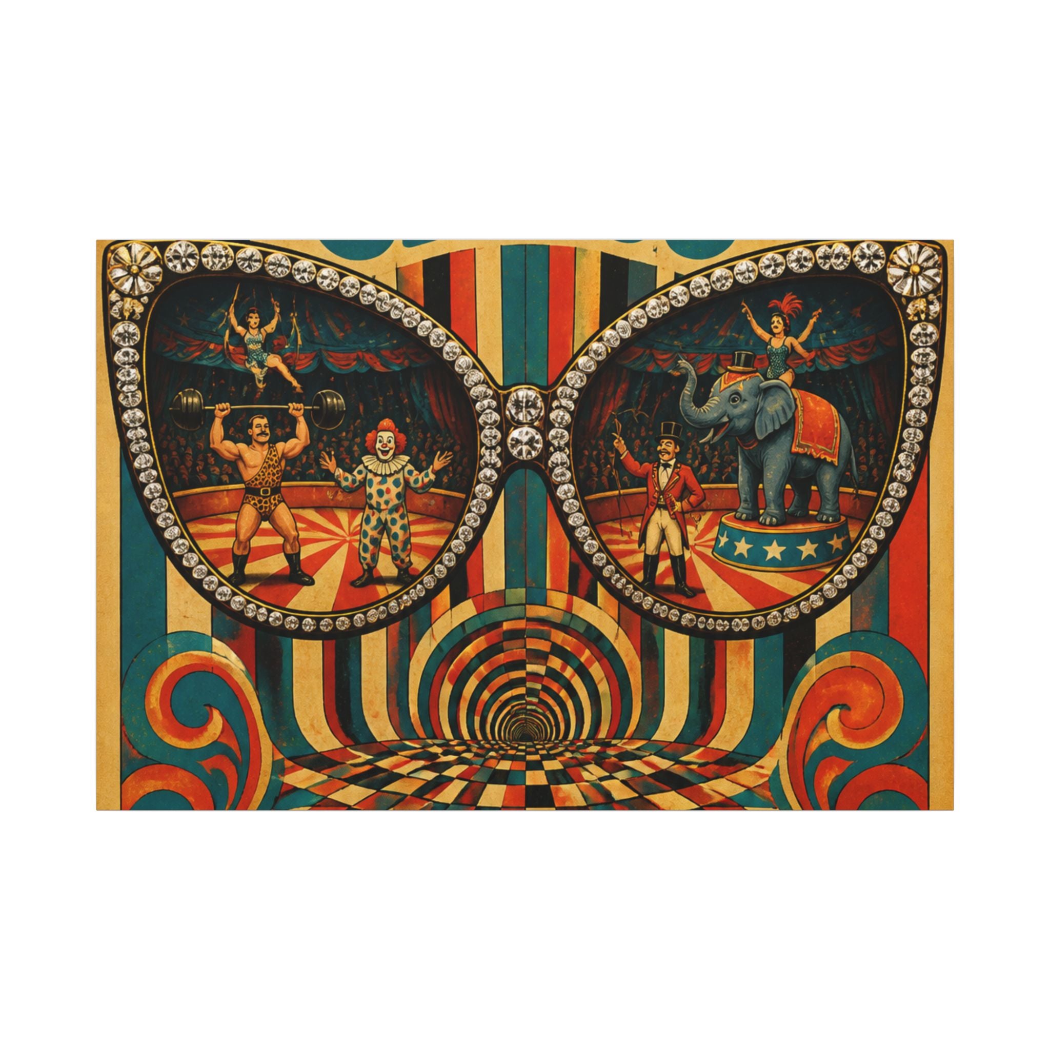 Sunglasses Circus Ring Wall Art Canvas 16×20 Psychedelic Cafe Decor Maximalist Print