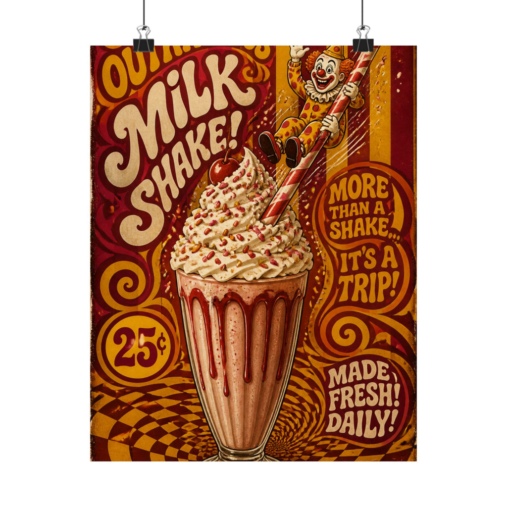 Milkshake Slide Clown Wall Art Poster 24×36 Psychedelic Dining Room Decor Maximalist Print