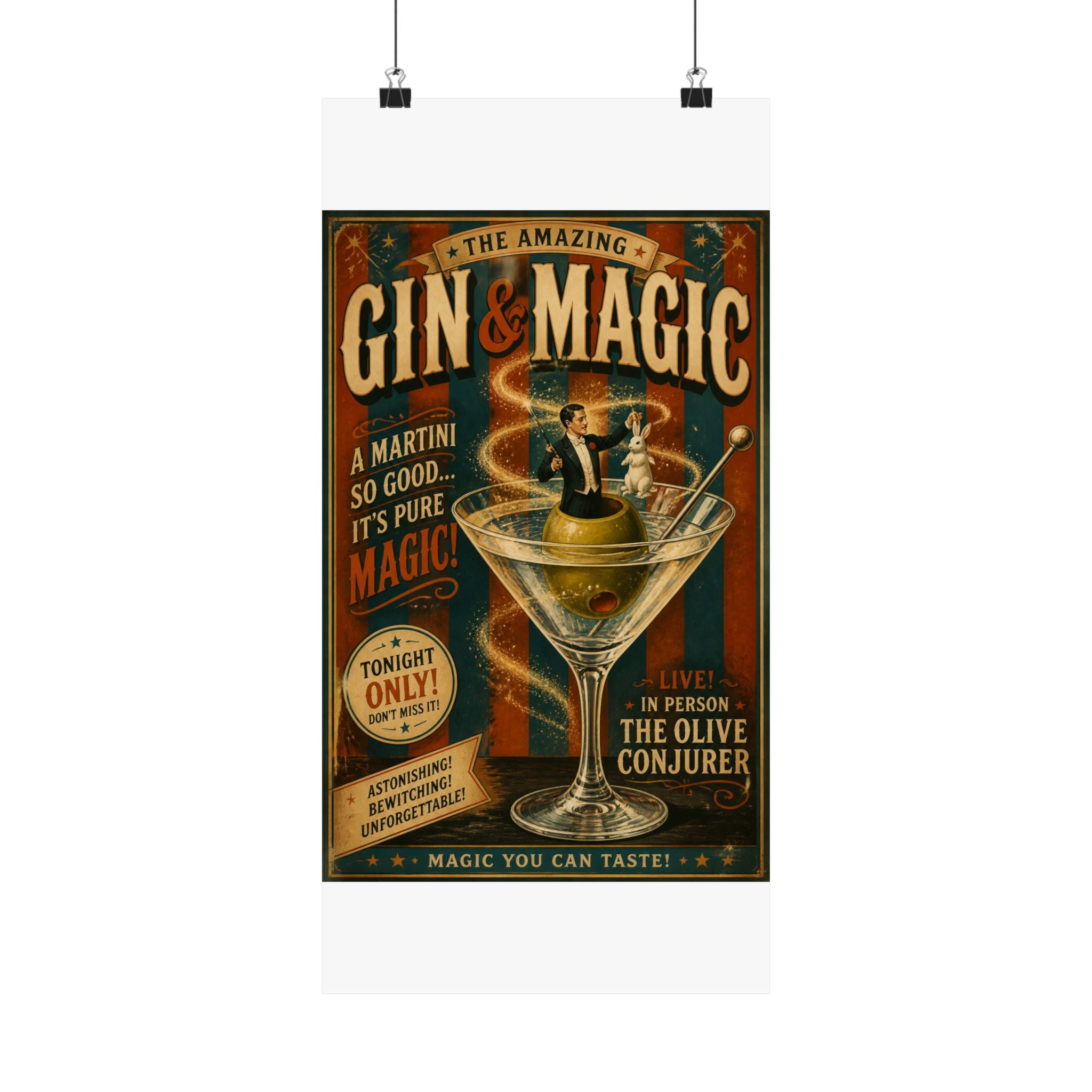 Martini Magician Wall Art Poster 18×24 Vintage Circus Kitchen Decor Maximalist Print