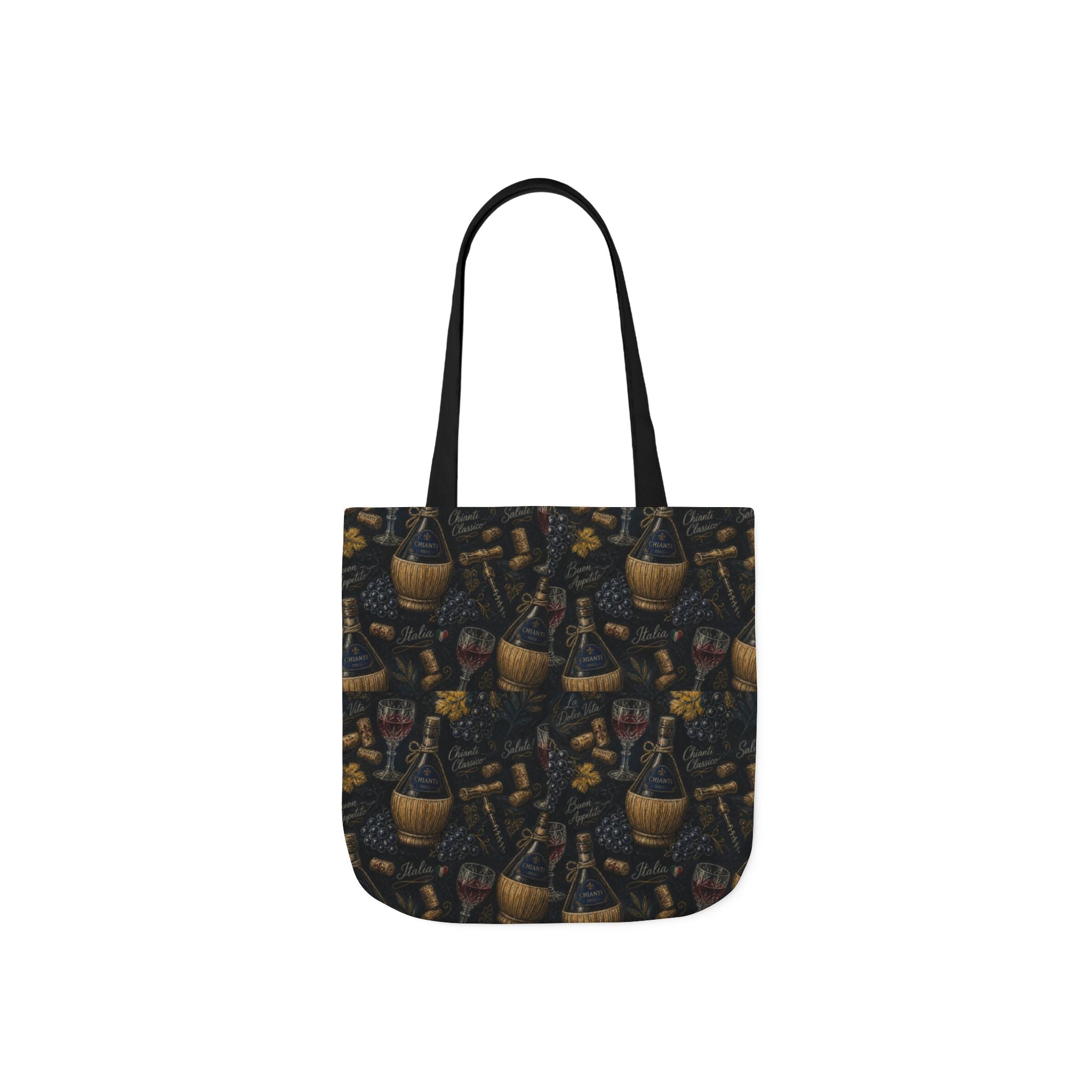 Wine Bottles & Glasses Canvas Tote Bag Mediterranean Kitchen Chalk Art Design Italian Cottagecore Gift