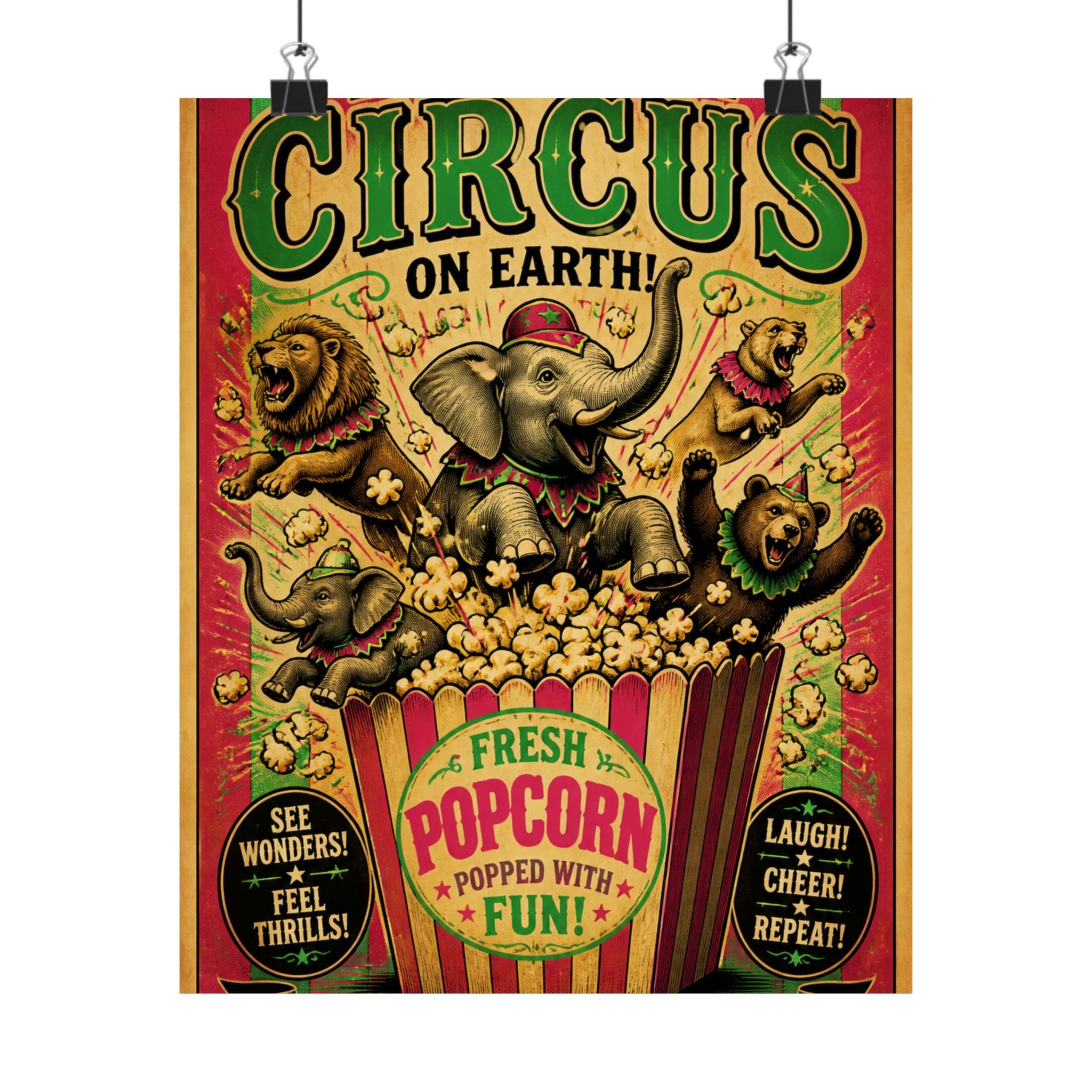 Popcorn Box Animals Wall Art Poster 24×36 Vintage Circus Bedroom Decor Maximalist Print