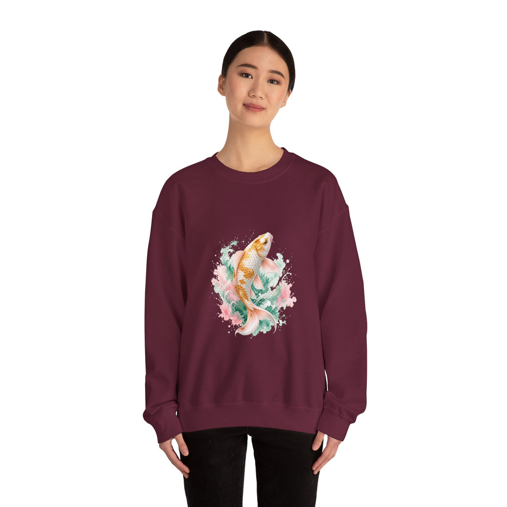 Matching Couple Sweatshirt - Koi Fish Yin Yang Matching Couple Premium Fleece Sweatshirt Watercolor Art His Hers Birthday Gift - Design A