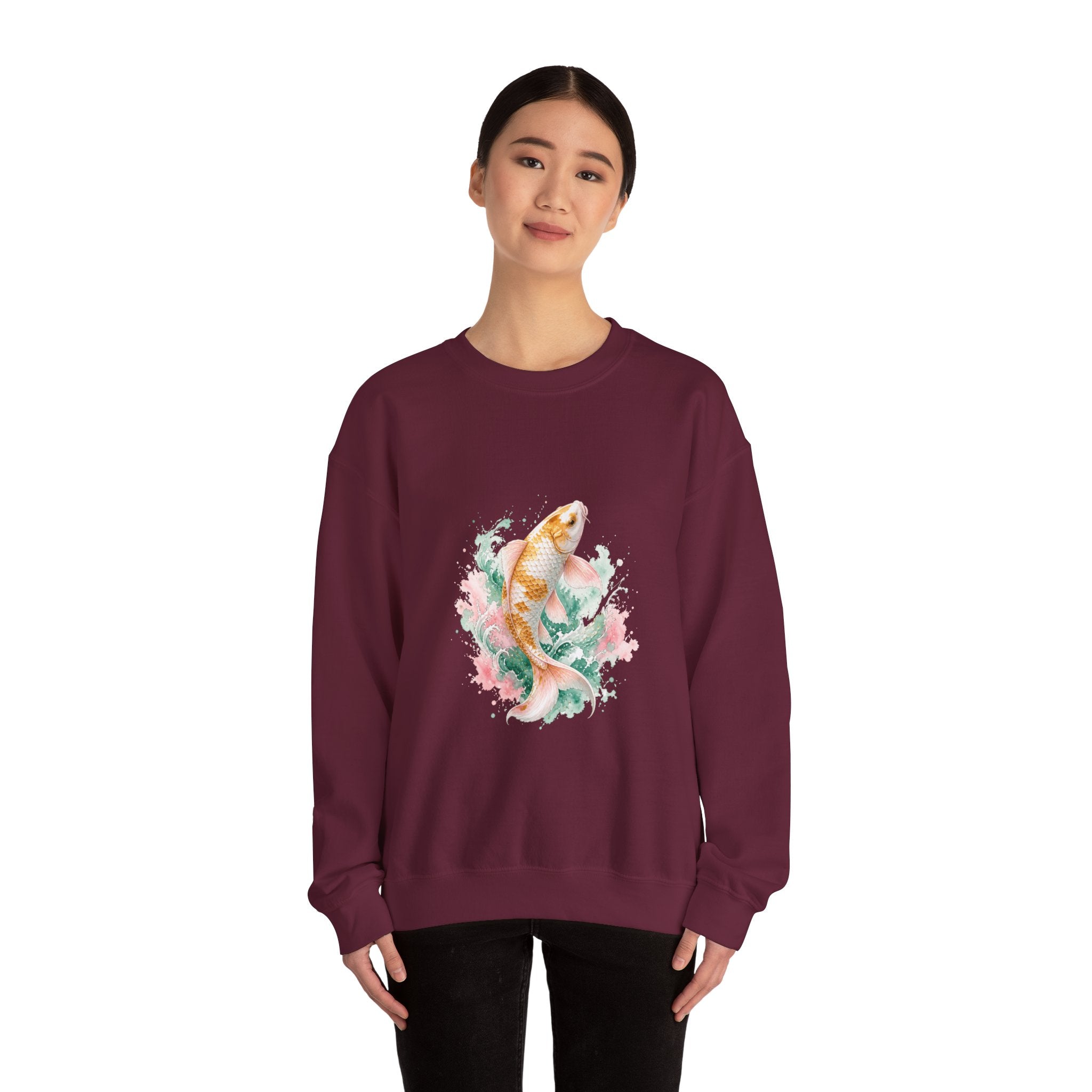 Matching Couple Sweatshirt - Koi Fish Yin Yang Matching Couple Premium Fleece Sweatshirt Watercolor Art His Hers Birthday Gift - Design A