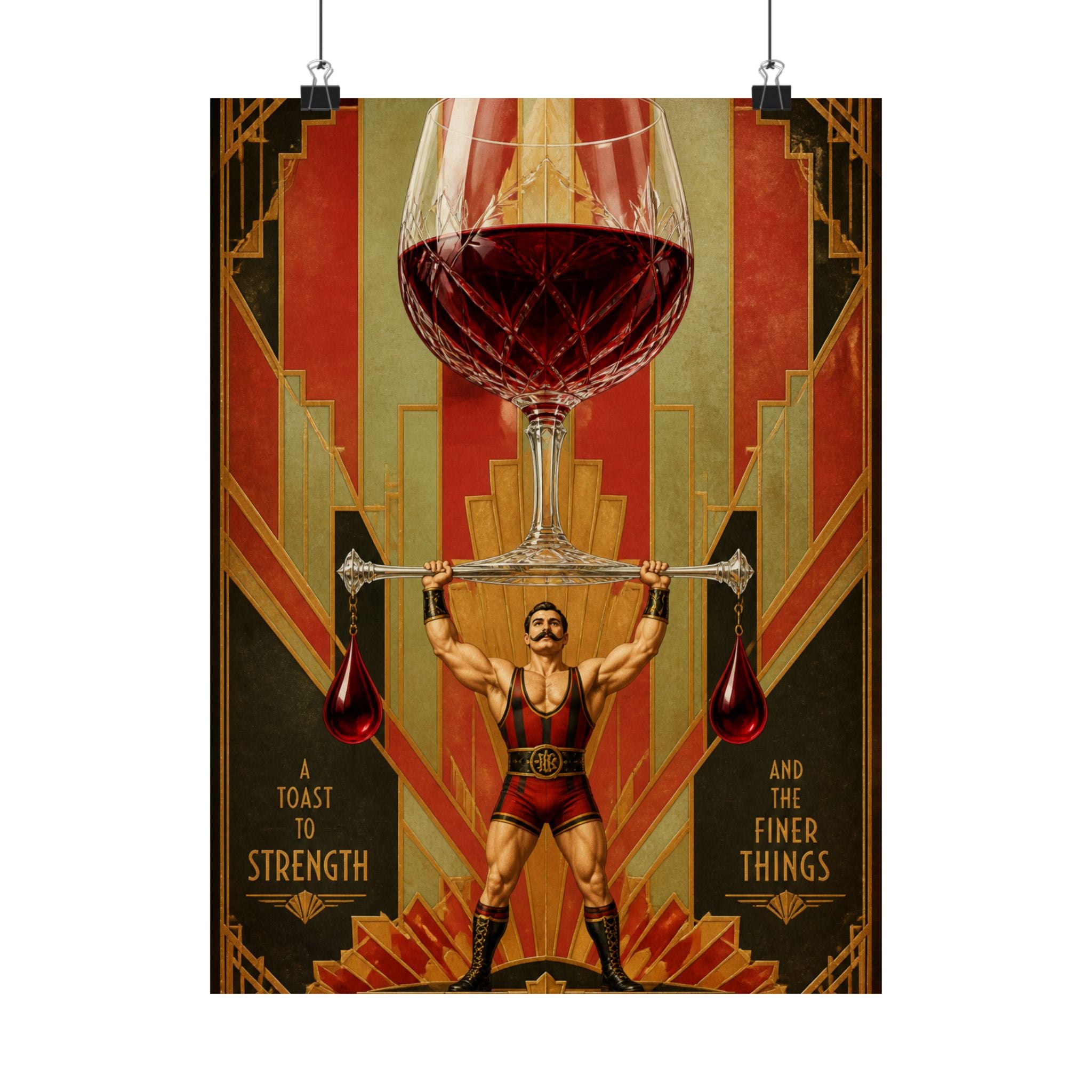 Wine Glass Strongman Wall Art Poster 24×36 Art Deco Bar Area Decor Maximalist Print