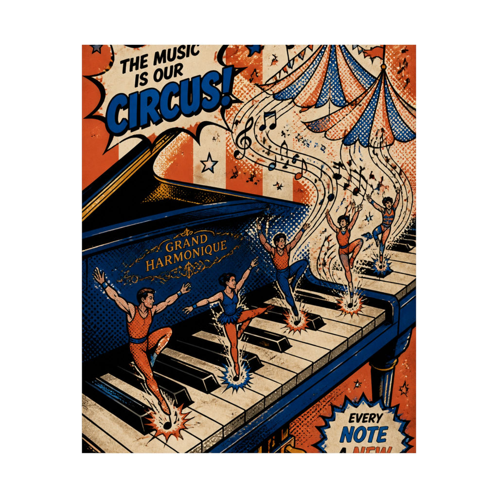 Grand Piano Acrobats Wall Art Poster 18×24 Pop Art Living Room Decor Maximalist Print