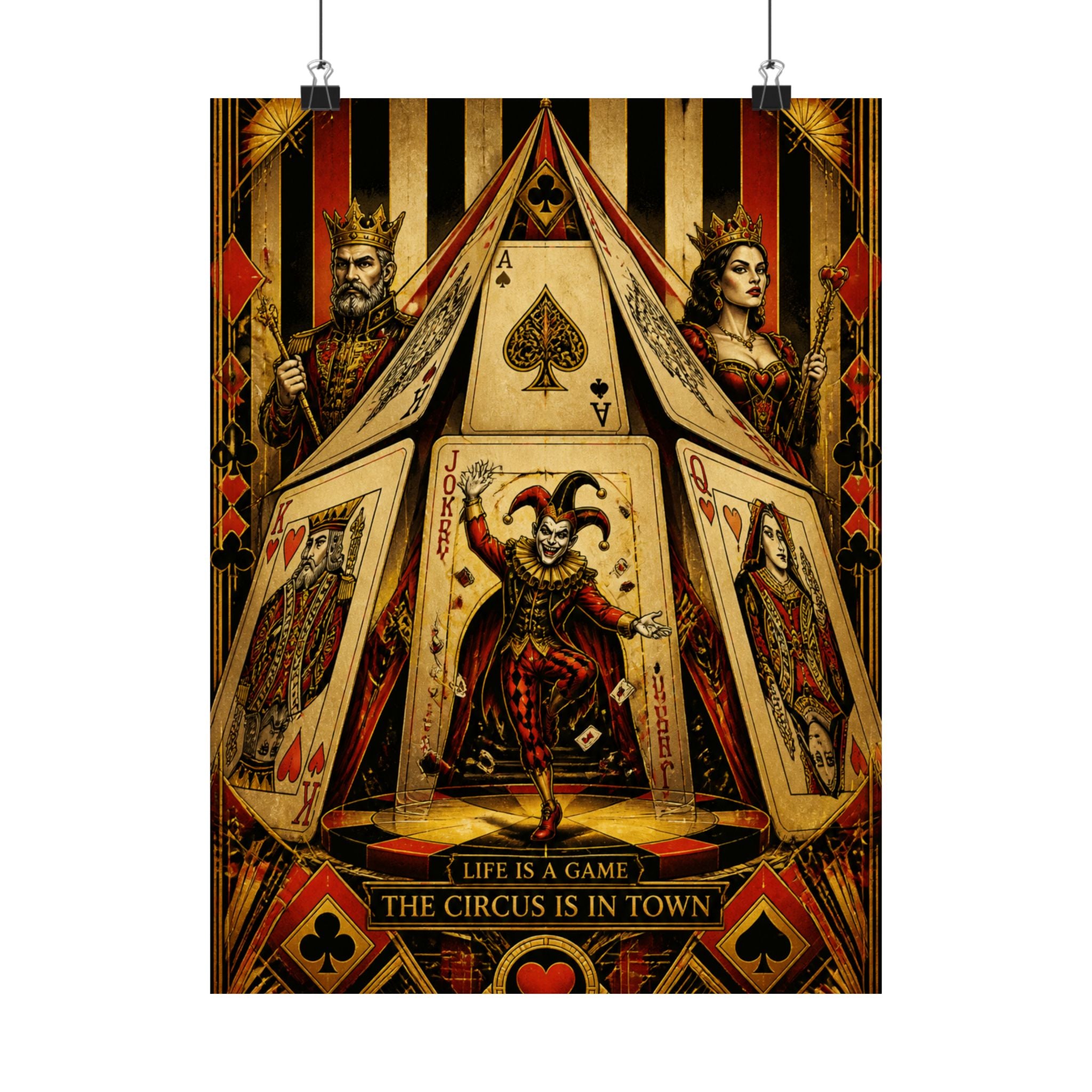 Playing Cards Tent Wall Art Poster 24×36 Art Deco Bar Area Decor Maximalist Print