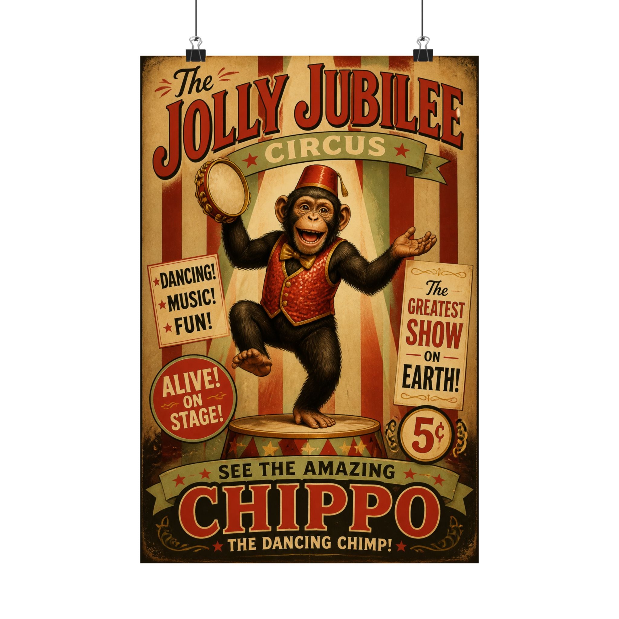 Dancing Monkey Wall Art Poster 18×24 Vintage Circus Kitchen Decor Maximalist Print