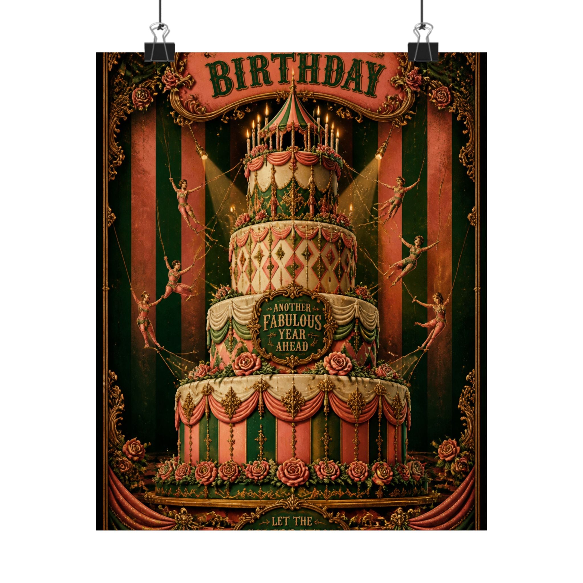 Birthday Cake Trapeze Wall Art Poster 24×36 Baroque Studio Decor Maximalist Print