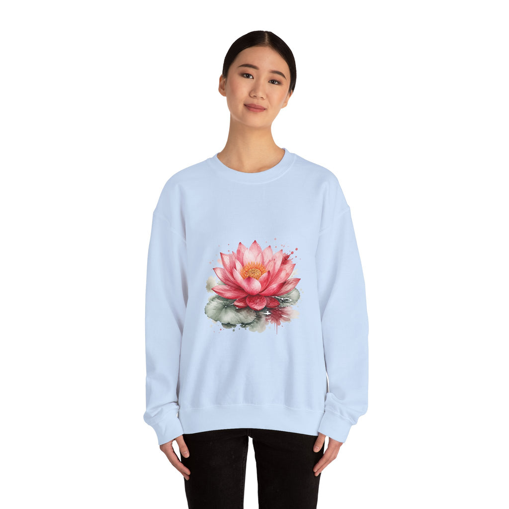 Matching Couple Sweatshirt - Open & Closed Lotus Matching Couple Crewneck Sweatshirt Watercolor Art His Hers Engagement Gift - Design A