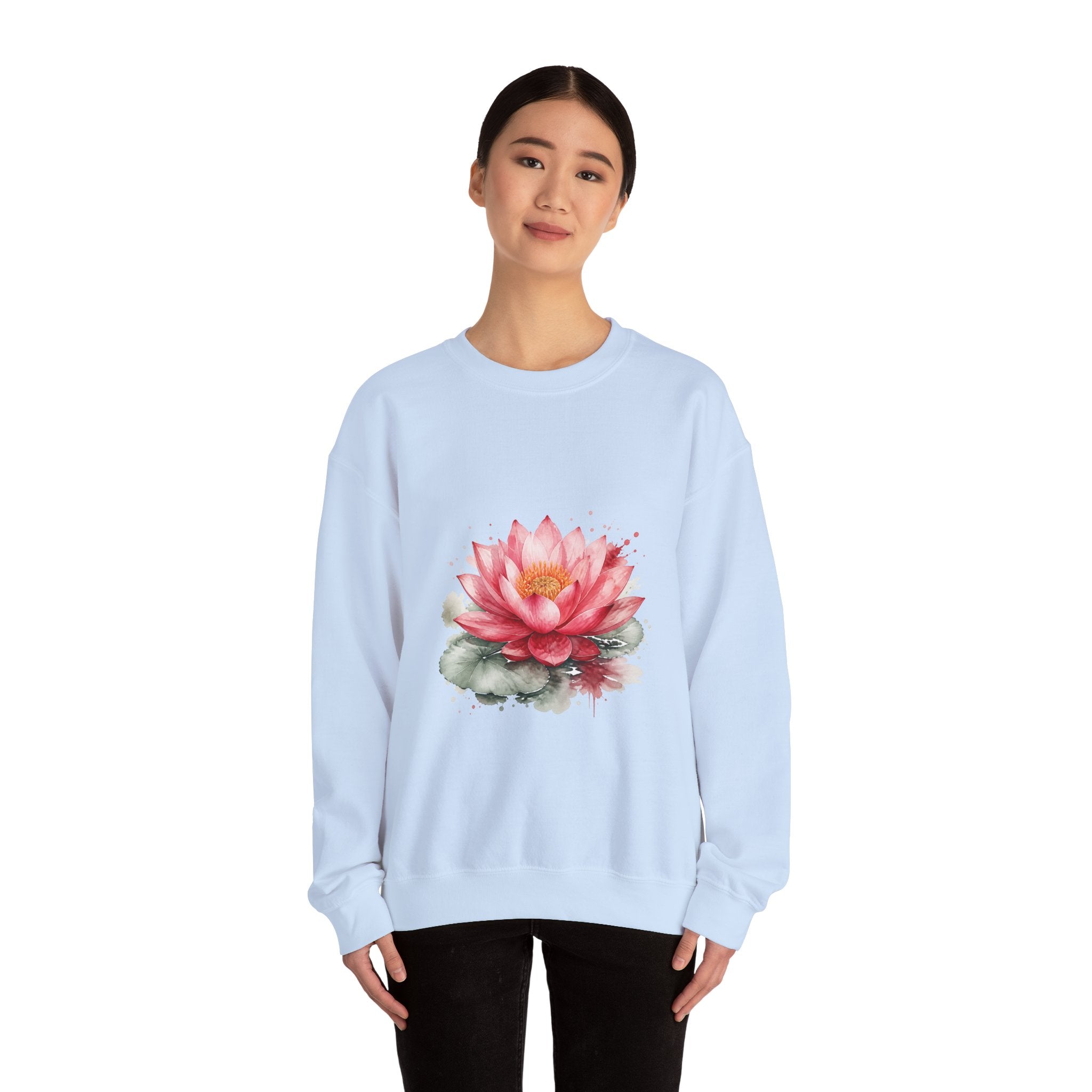 Matching Couple Sweatshirt - Open & Closed Lotus Matching Couple Crewneck Sweatshirt Watercolor Art His Hers Engagement Gift - Design A