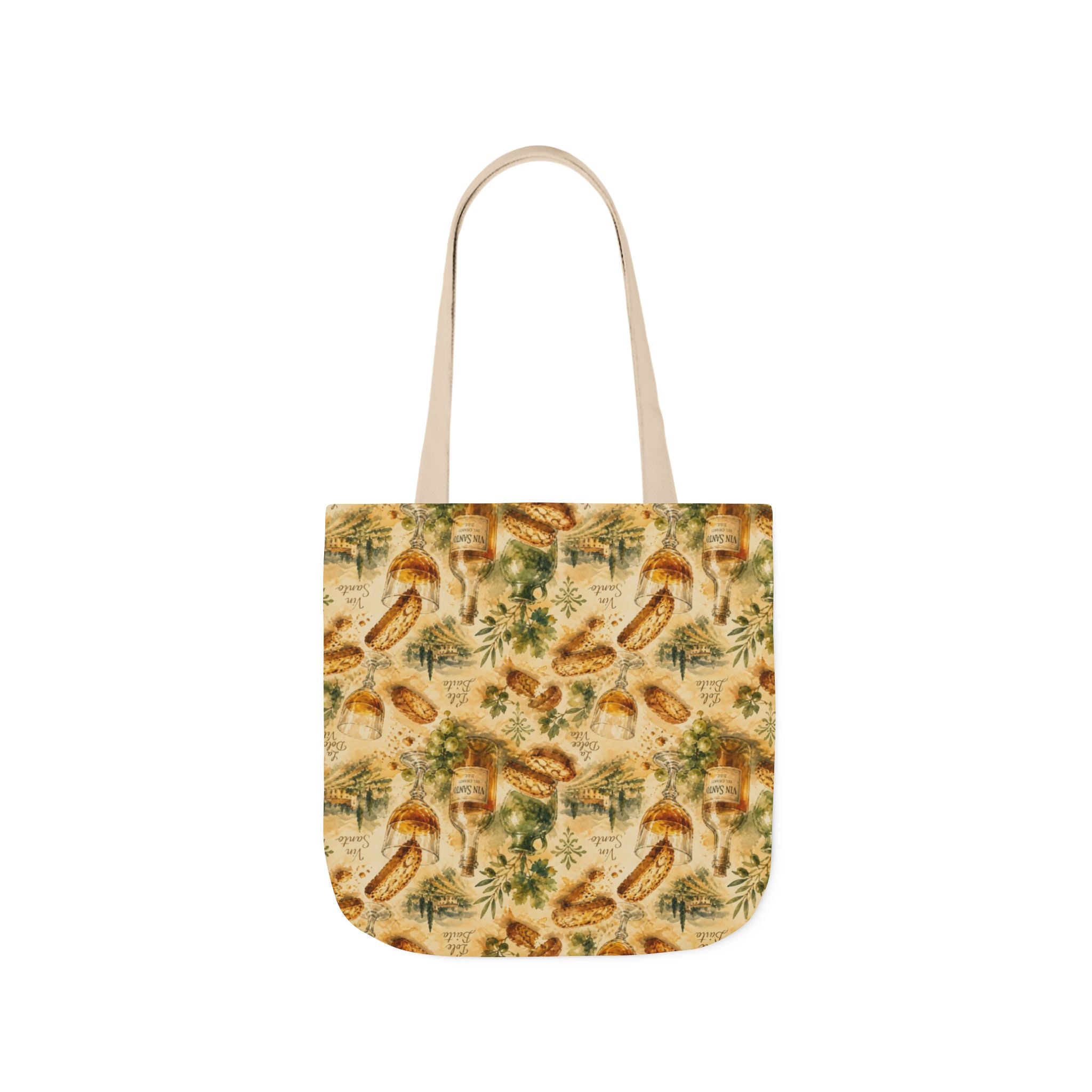 Biscotti & Vin Santo Canvas Tote Bag Mediterranean Kitchen Watercolor Splash Design Italian Cottagecore Gift