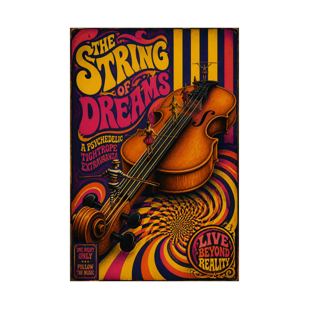 Violin Tightrope Bridge Wall Art Poster 18×24 Psychedelic Cafe Decor Maximalist Print
