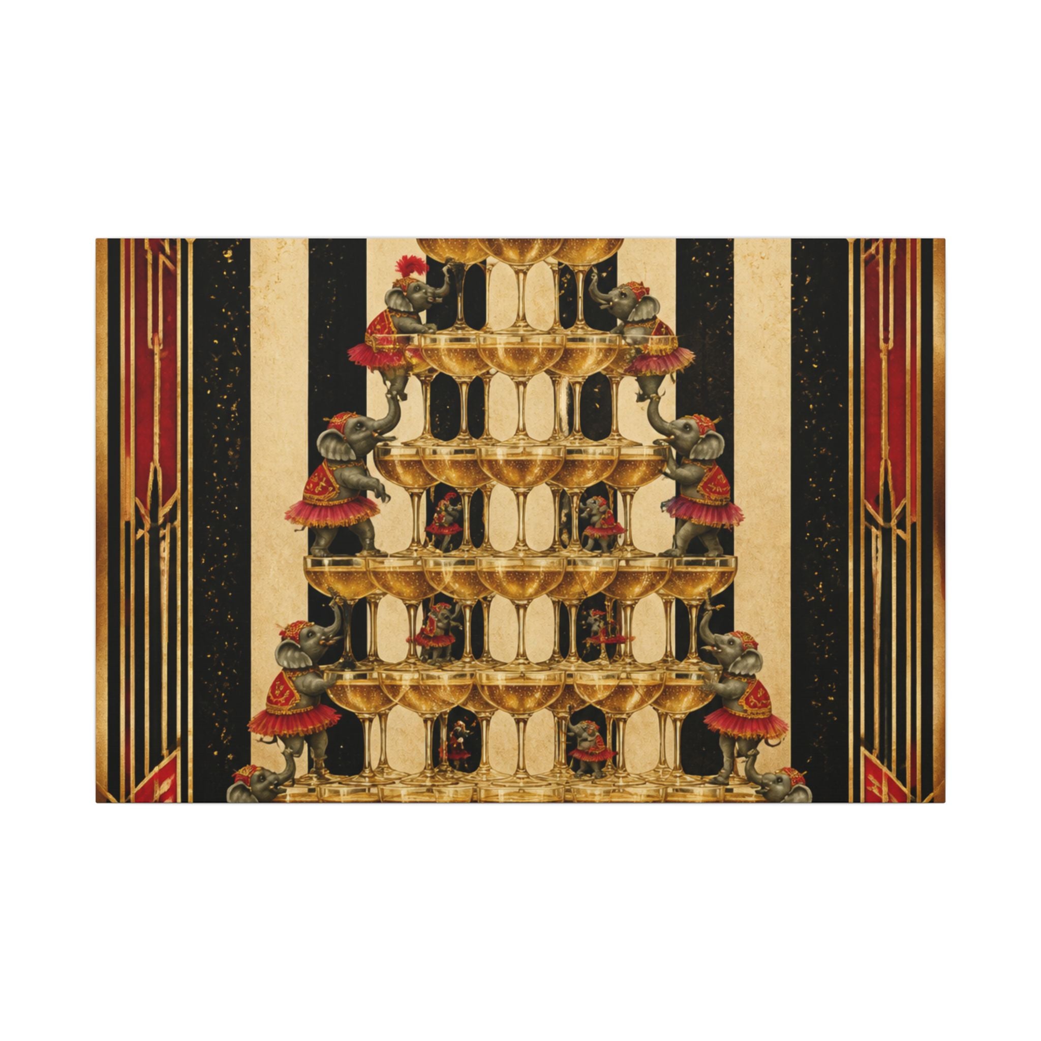 Champagne Tower Elephants Wall Art Canvas 24×36 Art Deco Bar Area Decor Maximalist Print