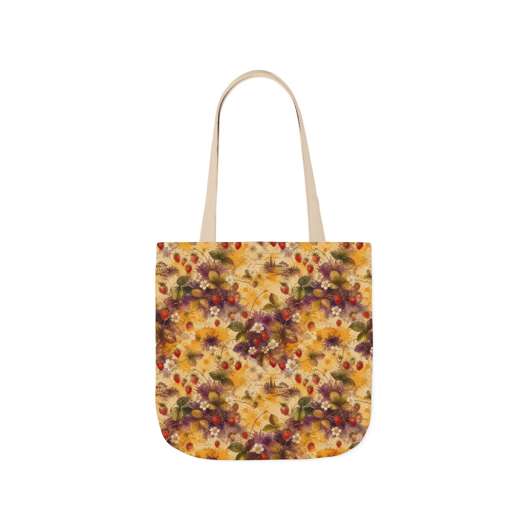 Wild Strawberries Canvas Tote Bag Mediterranean Kitchen Watercolor Splash Design Italian Cottagecore Gift