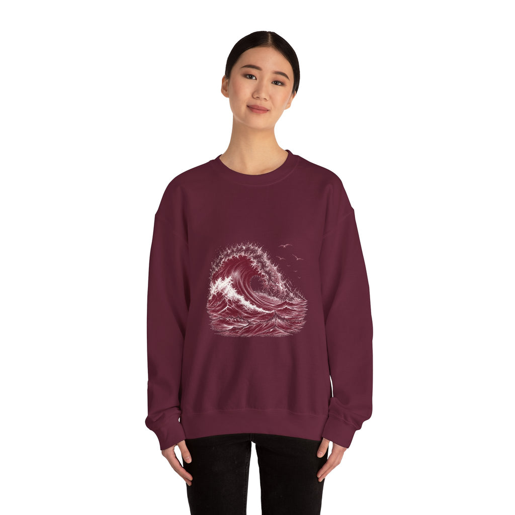 Matching Couple Sweatshirt - Mountain & Ocean Matching Couple Crewneck Sweatshirt Hand-Drawn Art His Hers Best Friend Gift - Design B
