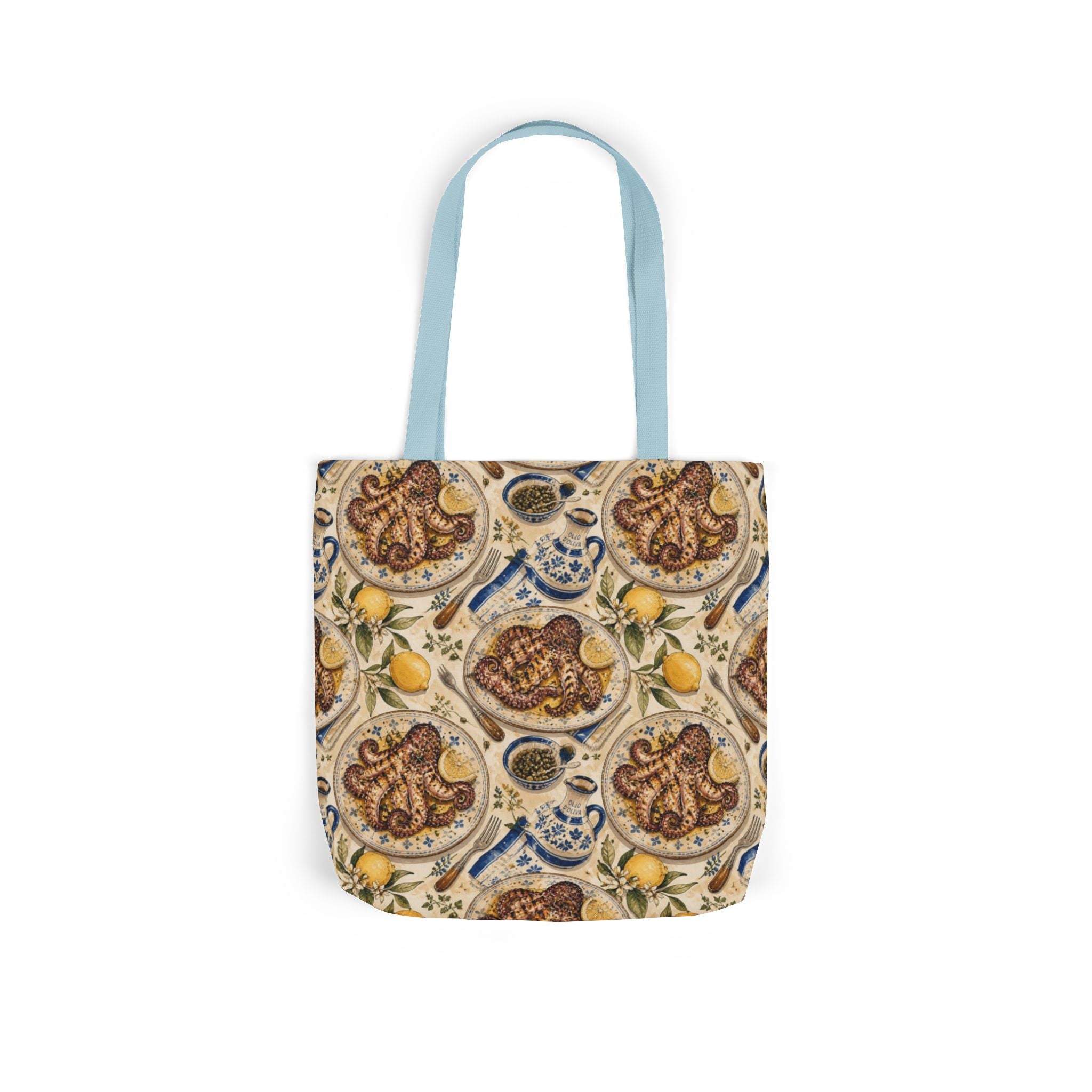 Grilled Octopus Canvas Tote Bag Mediterranean Kitchen Watercolor Design Italian Cottagecore Gift