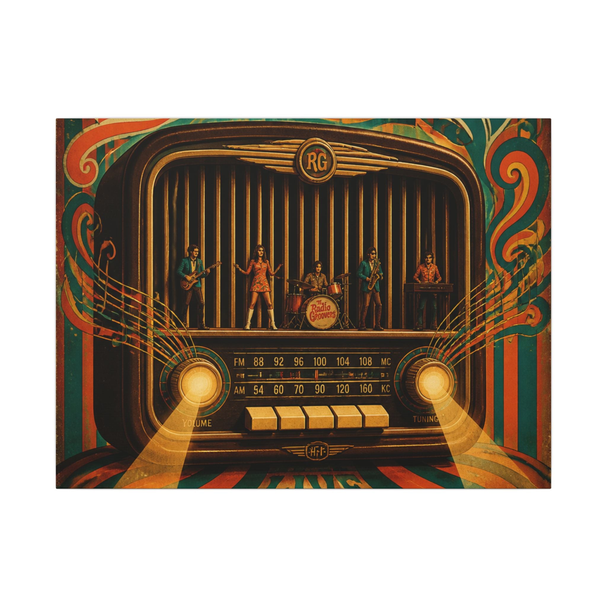 Vintage Radio Stage Wall Art Canvas 24×36 Psychedelic Dining Room Decor Maximalist Print