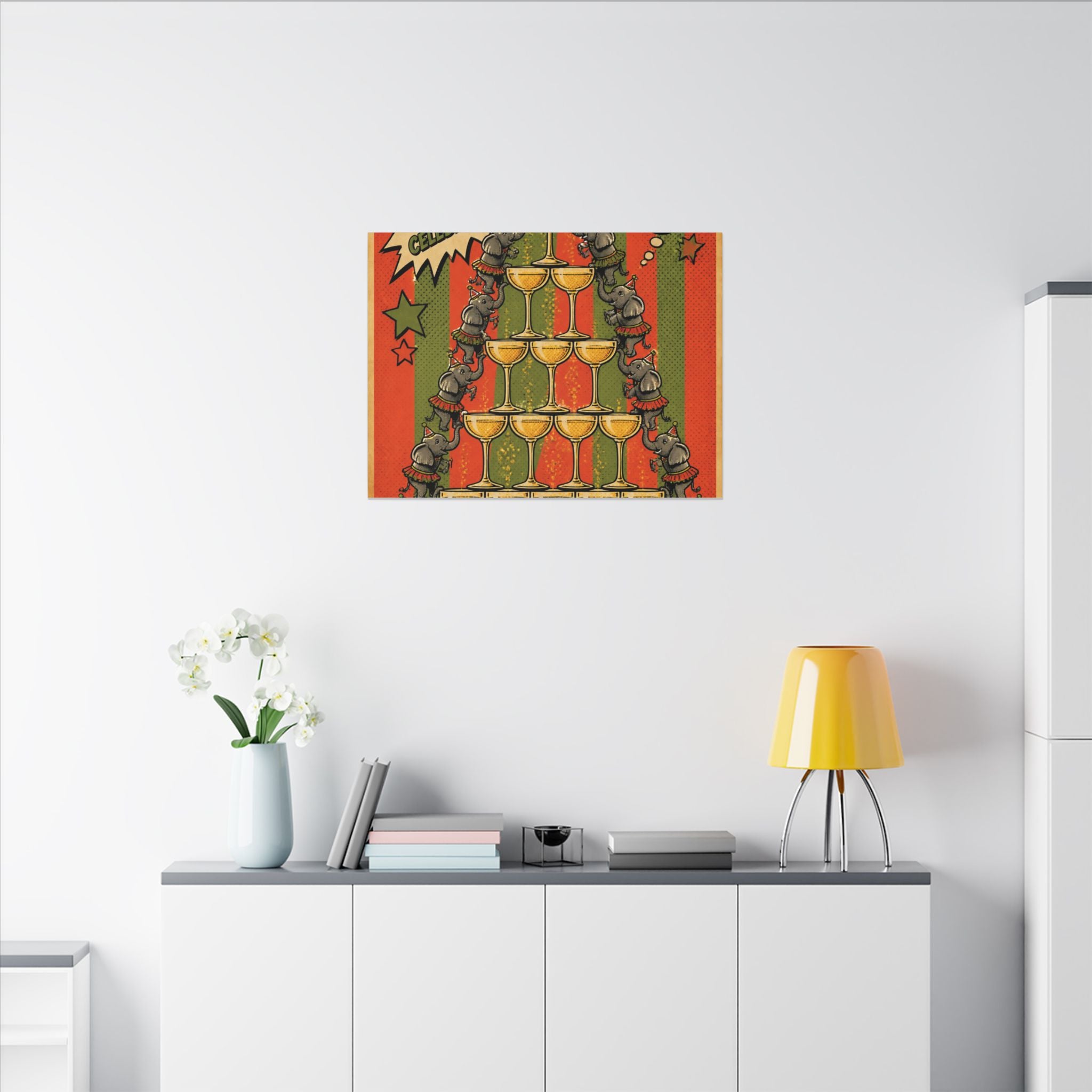 Champagne Tower Elephants Wall Art Canvas 16×20 Pop Art Living Room Decor Maximalist Print
