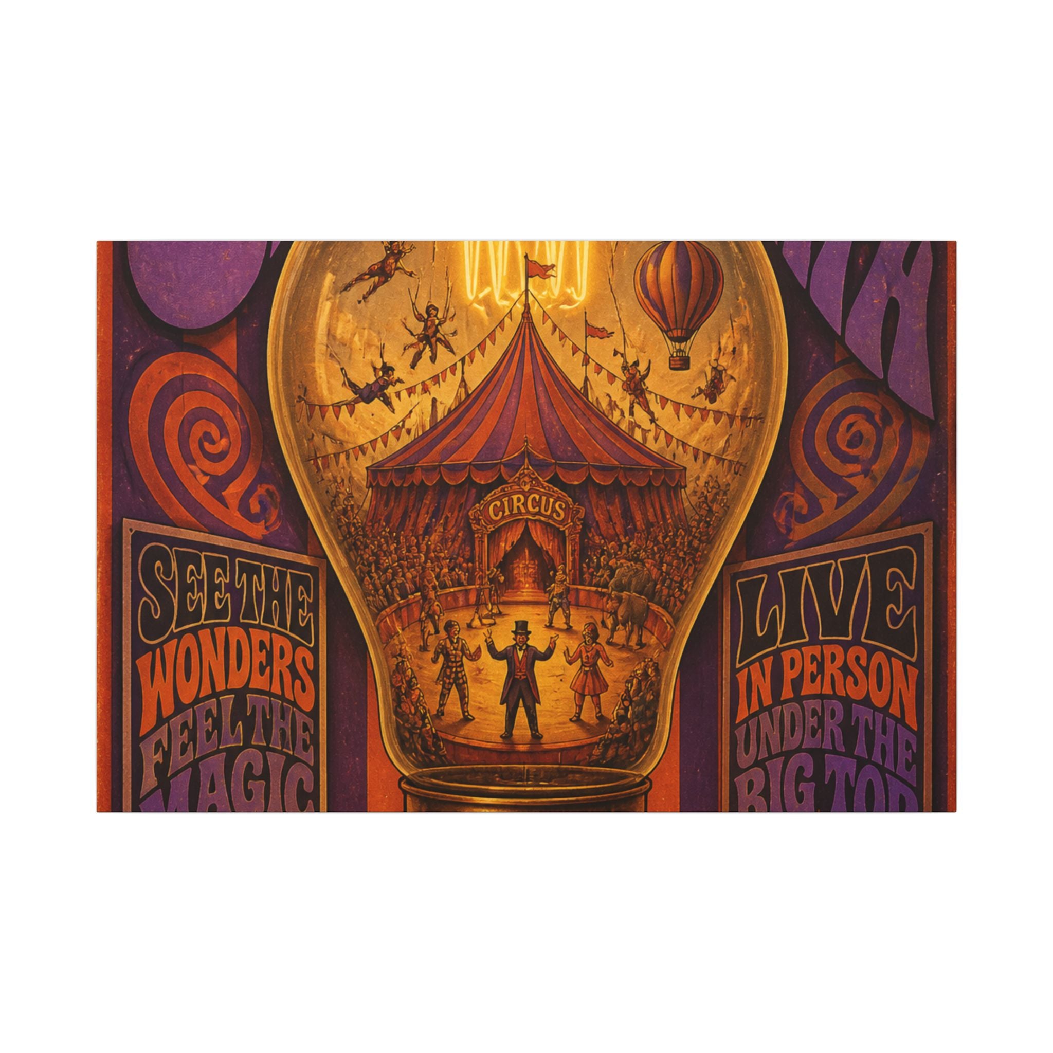 Light Bulb Circus Wall Art Canvas 24×36 Psychedelic Dining Room Decor Maximalist Print