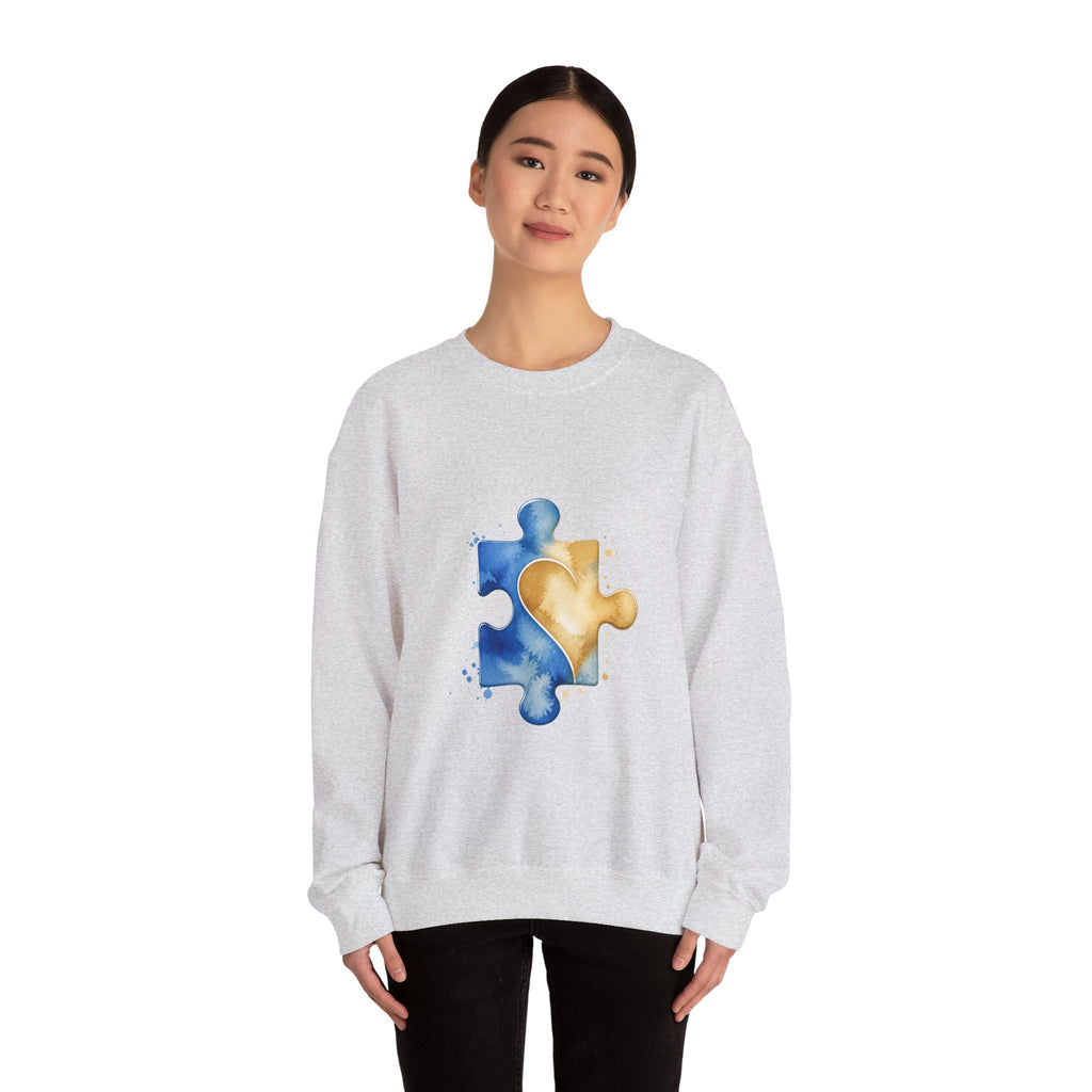 Matching Couple Sweatshirt - Puzzle Pieces Matching Couple Crewneck Sweatshirt Watercolor Art His Hers Engagement Gift - Design B