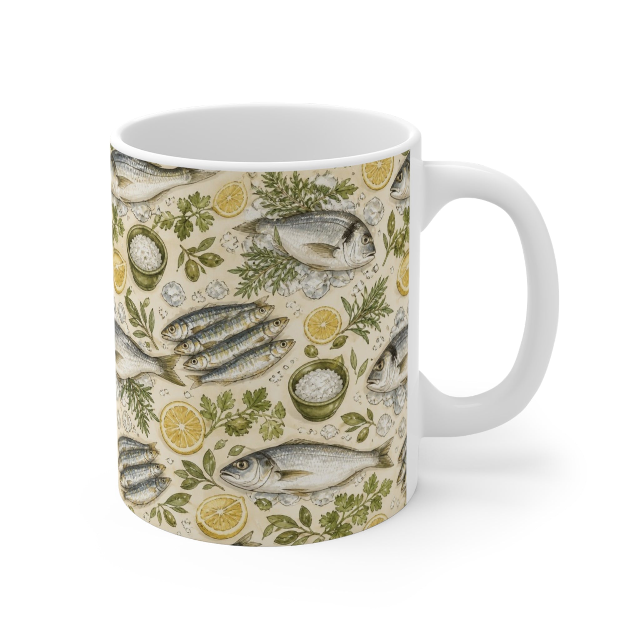 Mediterranean Fish 11oz Ceramic Mug Mediterranean Kitchen Watercolor Design Italian Cottagecore Gift