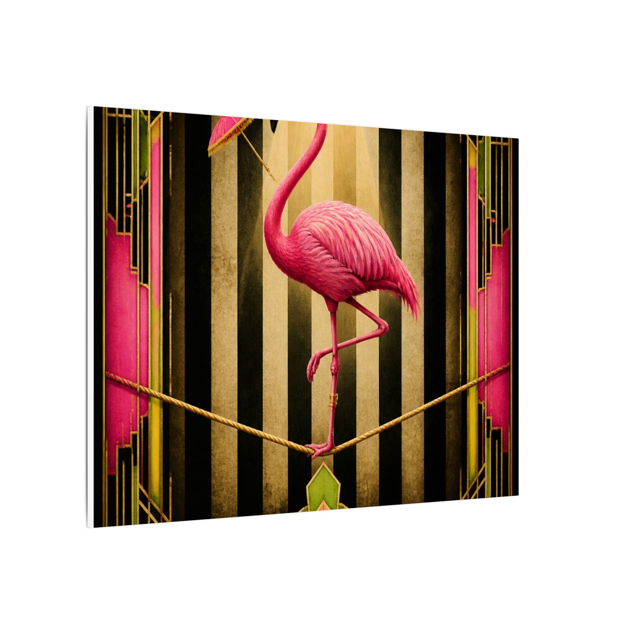 Flamingo Tightrope Wall Art Canvas 16×20 Art Deco Entryway Decor Maximalist Print