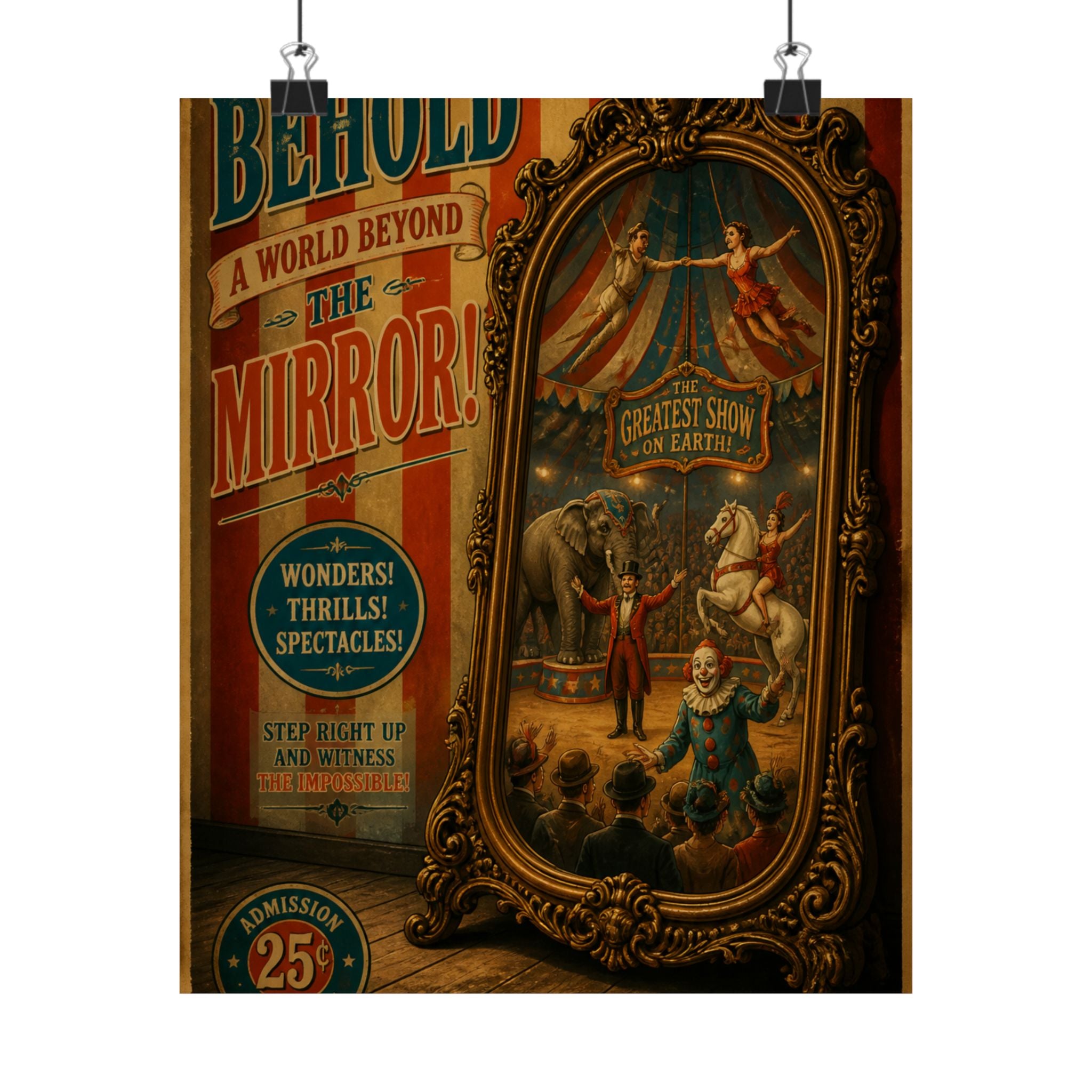 Vintage Mirror Circus Wall Art Poster 18×24 Vintage Circus Kitchen Decor Maximalist Print