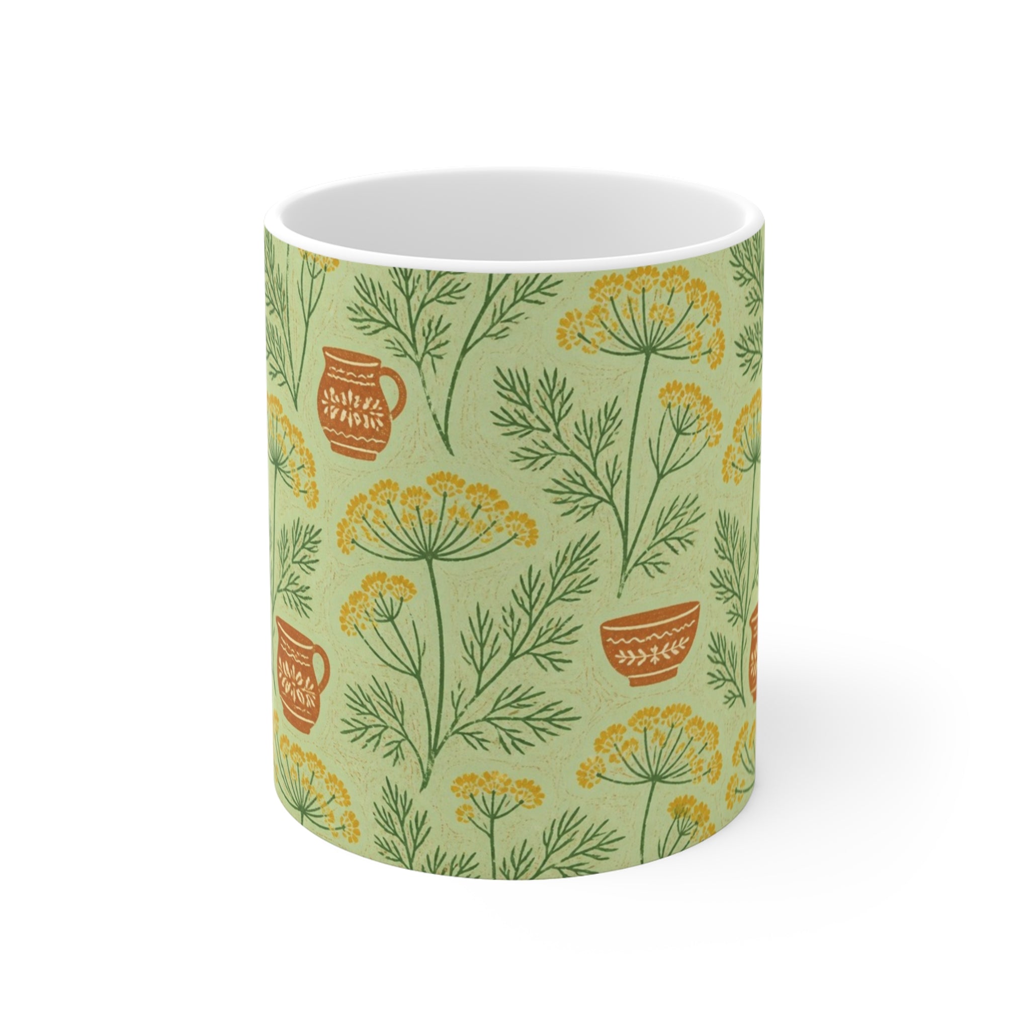 Dill Fronds 11oz Ceramic Mug Mediterranean Kitchen Linocut Design Italian Cottagecore Gift