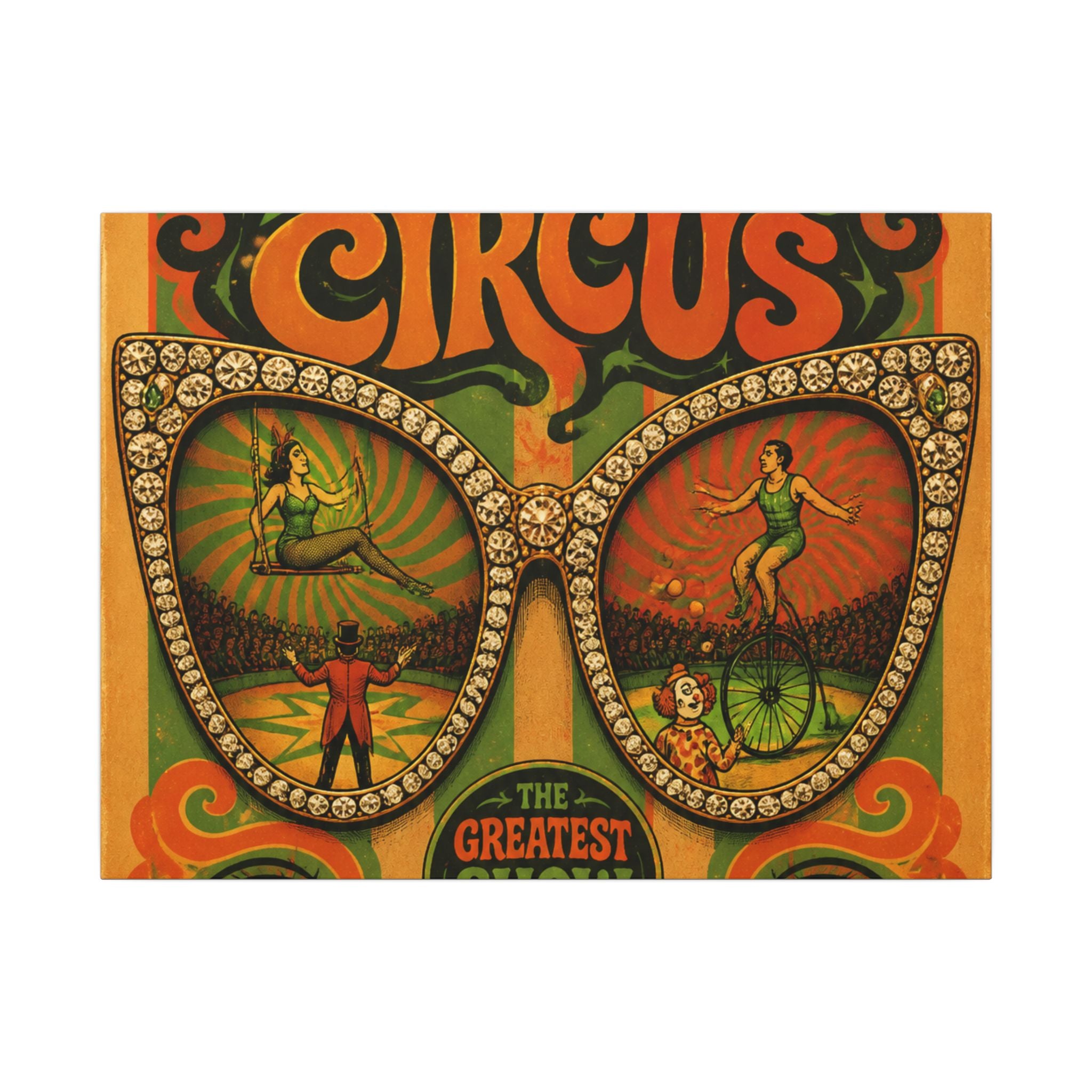 Sunglasses Circus Ring Wall Art Canvas 24×36 Psychedelic Dining Room Decor Maximalist Print