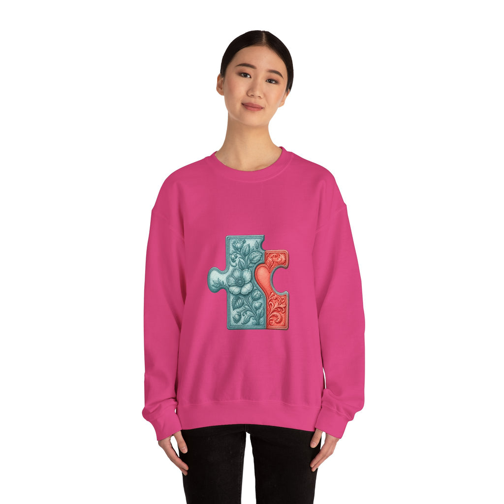Matching Couple Sweatshirt - Puzzle Pieces Matching Couple Crewneck Sweatshirt Vintage Art His Hers Wedding Gift - Design A