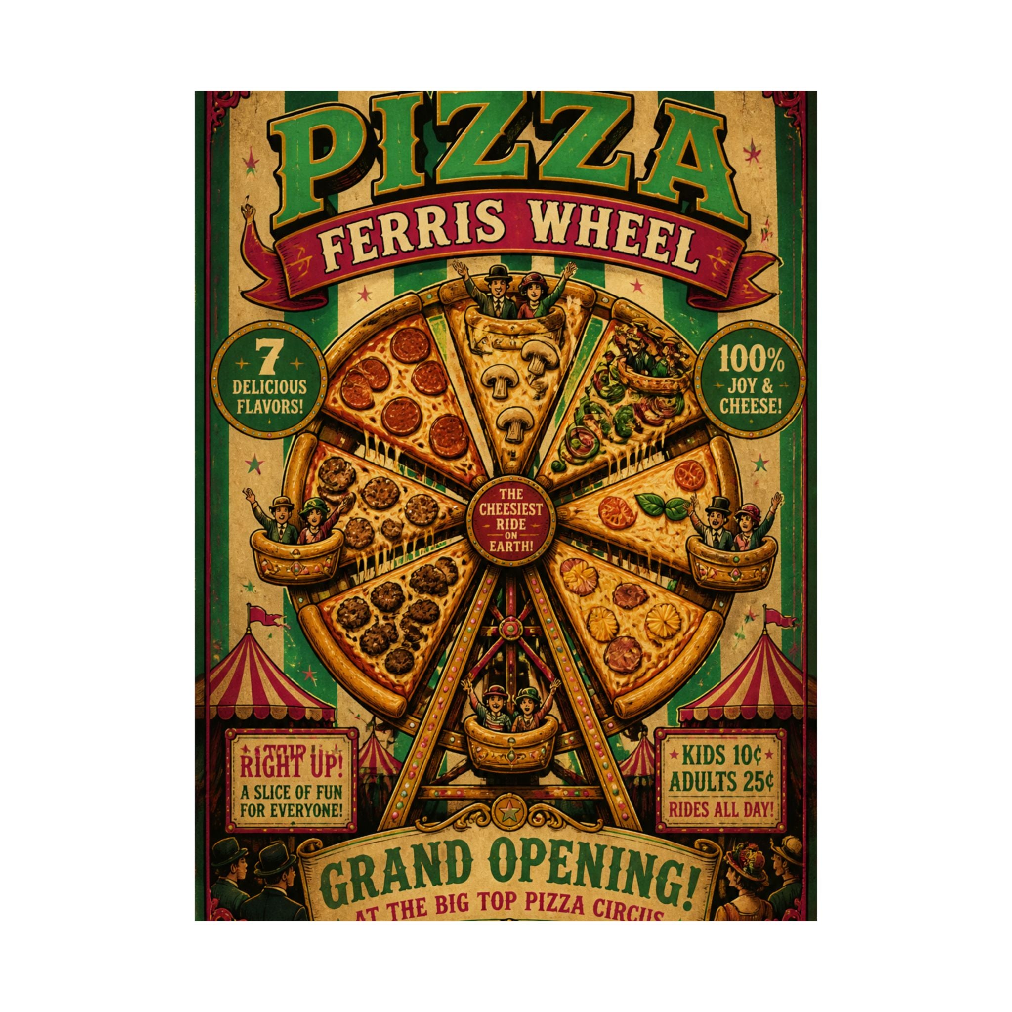 Pizza Ferris Wheel Wall Art Poster 18×24 Vintage Circus Kitchen Decor Maximalist Print