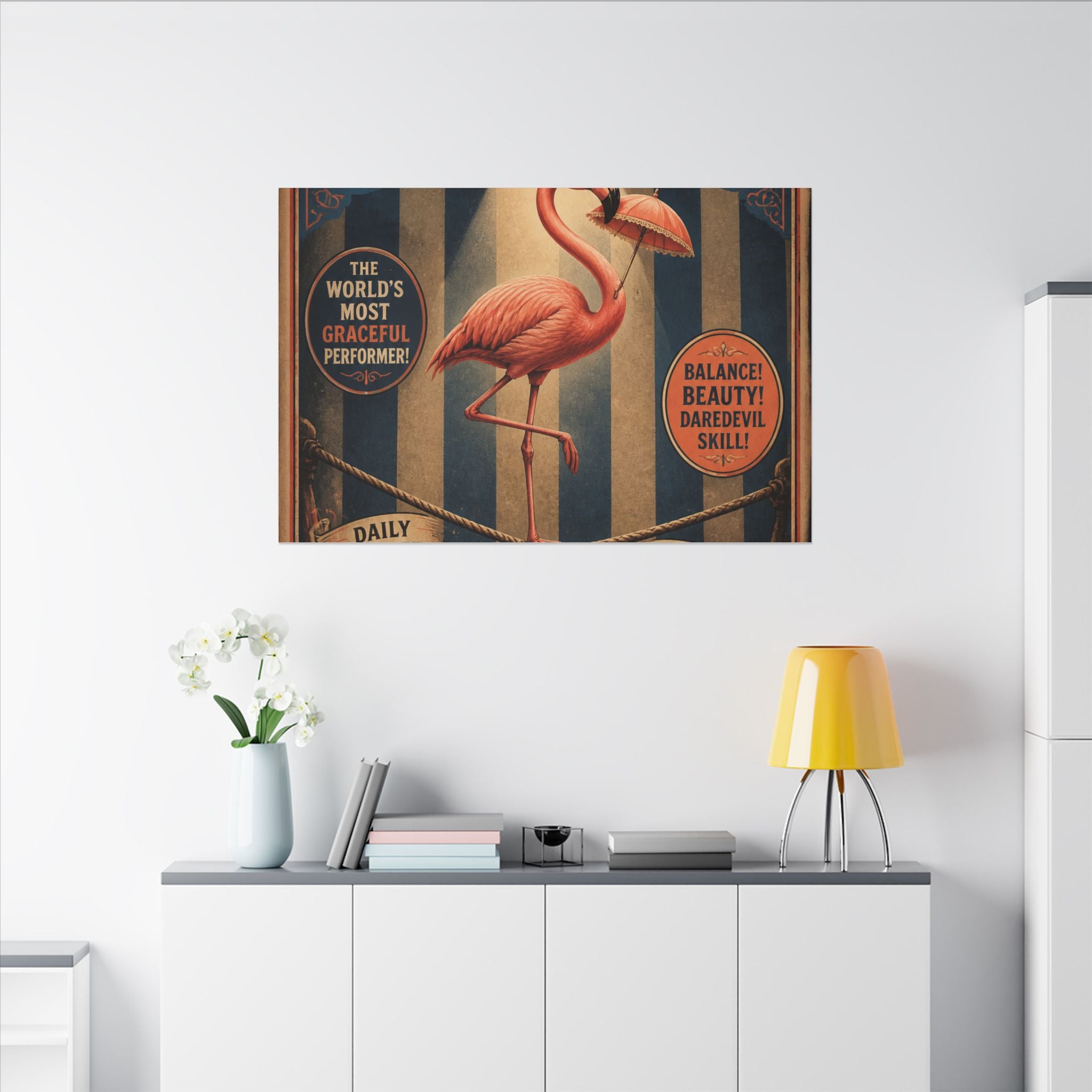 Flamingo Tightrope Wall Art Canvas 16×20 Vintage Circus Kitchen Decor Maximalist Print