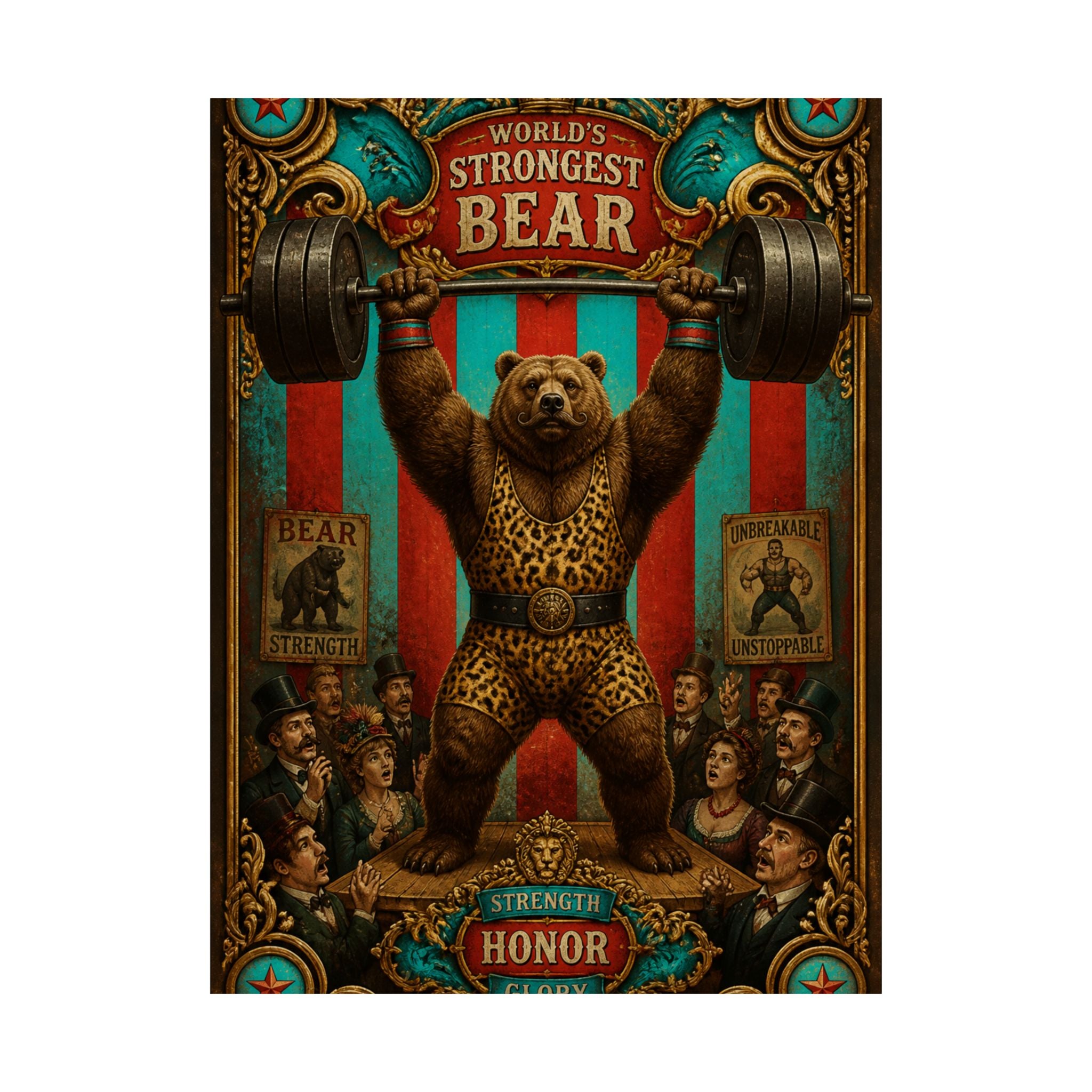 Strongman Bear Wall Art Poster 24×36 Baroque Studio Decor Maximalist Print