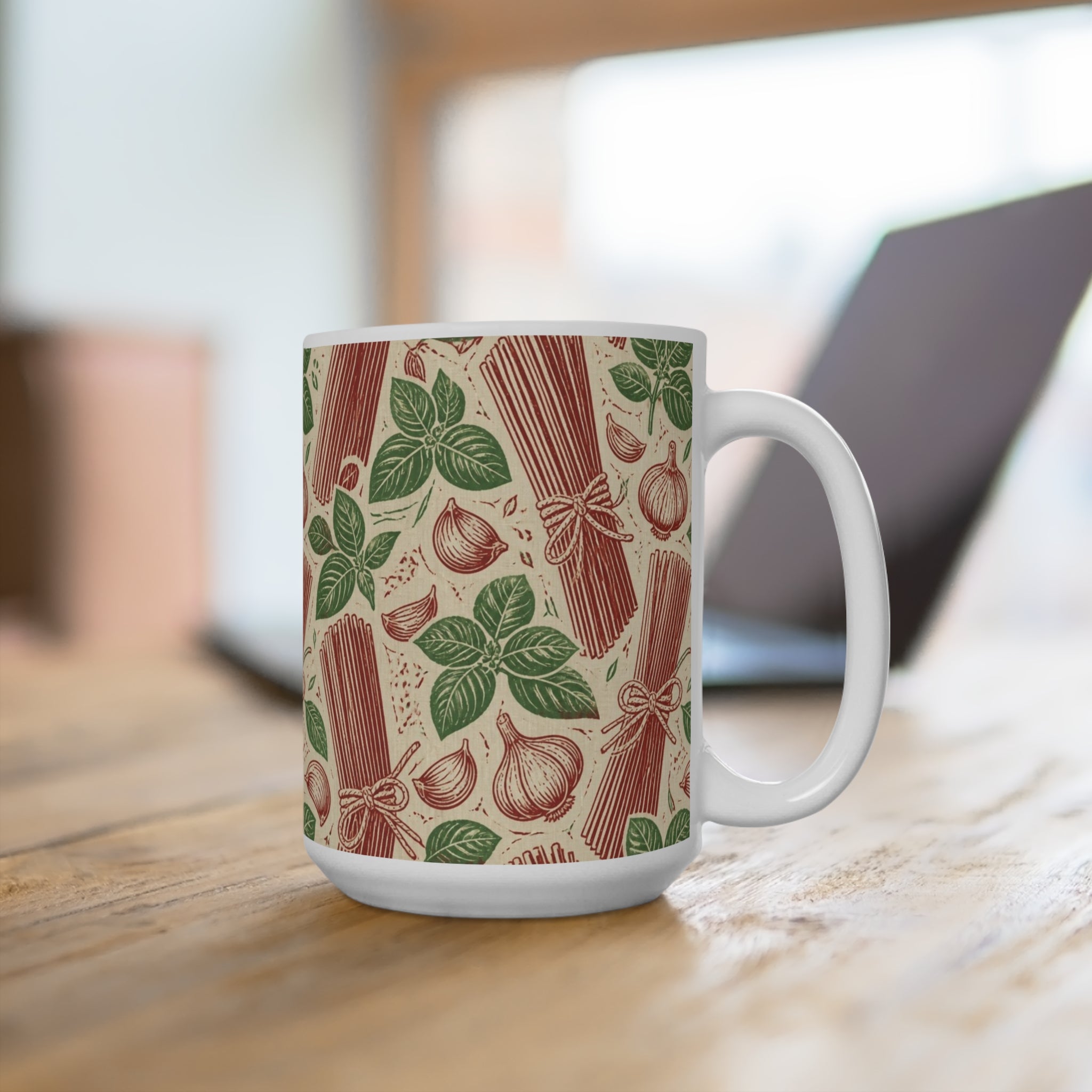 Spaghetti Bundle 15oz Ceramic Mug Mediterranean Kitchen Linocut Design Italian Cottagecore Gift