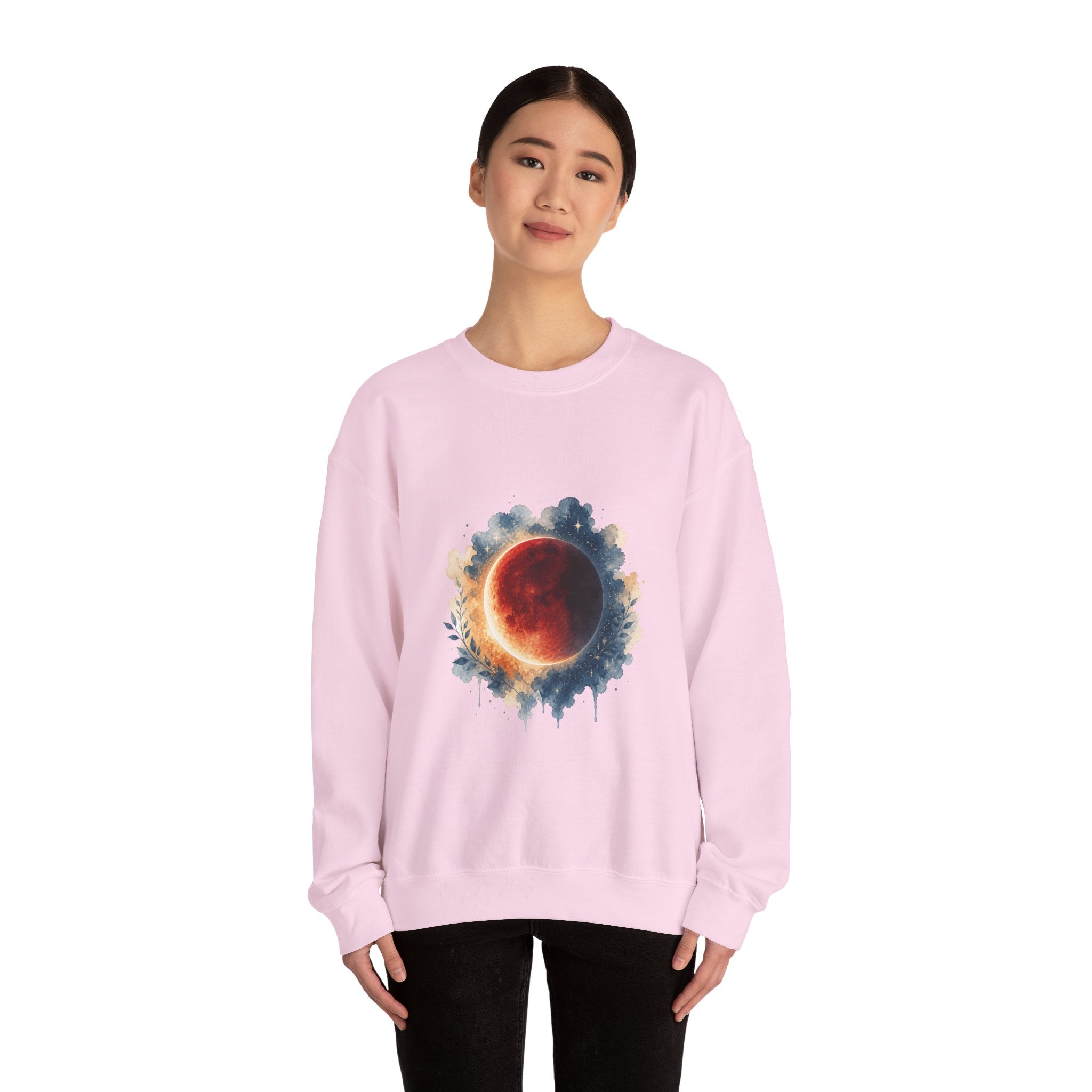 Matching Couple Sweatshirt - Solar & Lunar Eclipse Matching Couple Comfort Colors Crew Watercolor Art His Hers Birthday Gift - Design B
