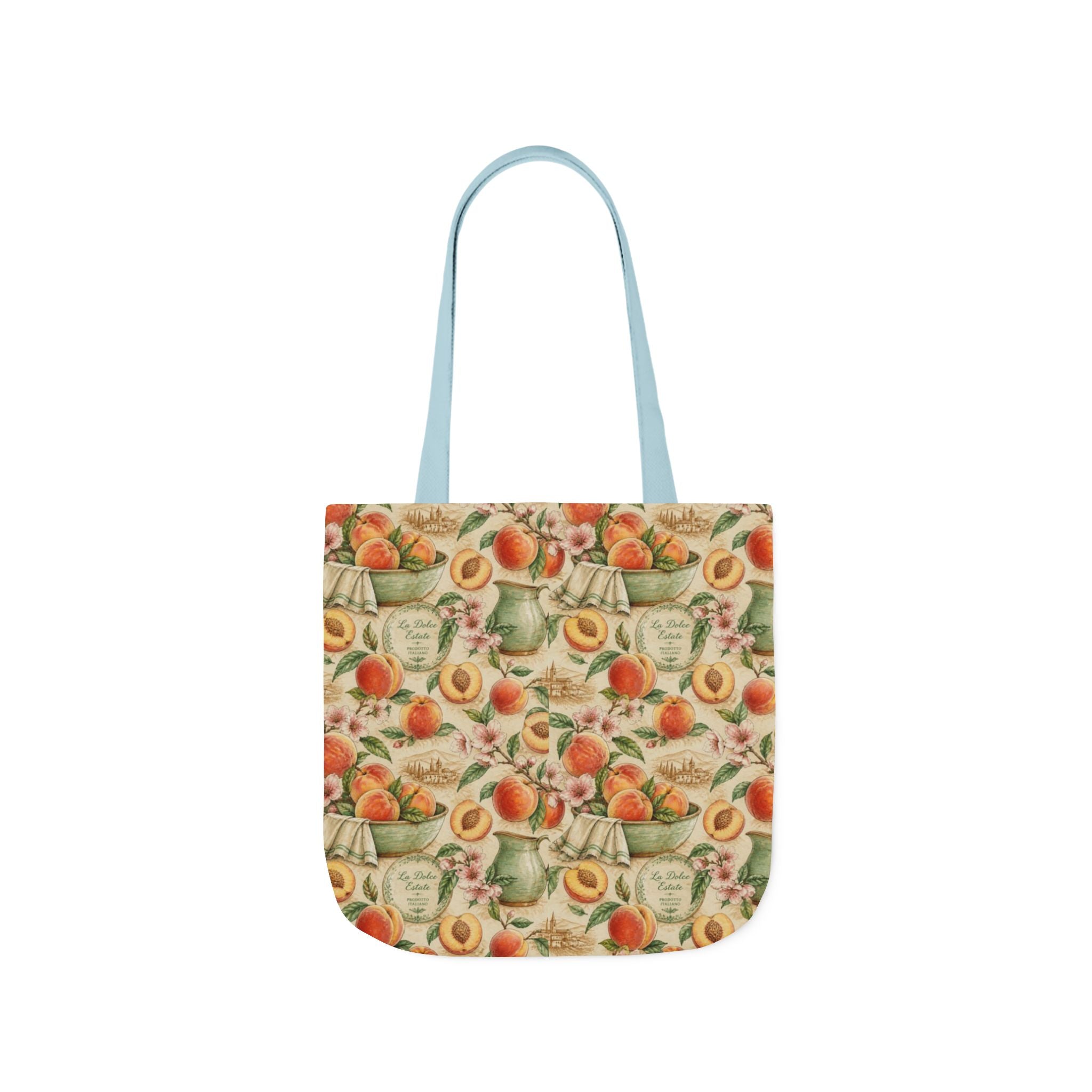 Ripe Peaches Canvas Tote Bag Mediterranean Kitchen Watercolor Design Italian Cottagecore Gift