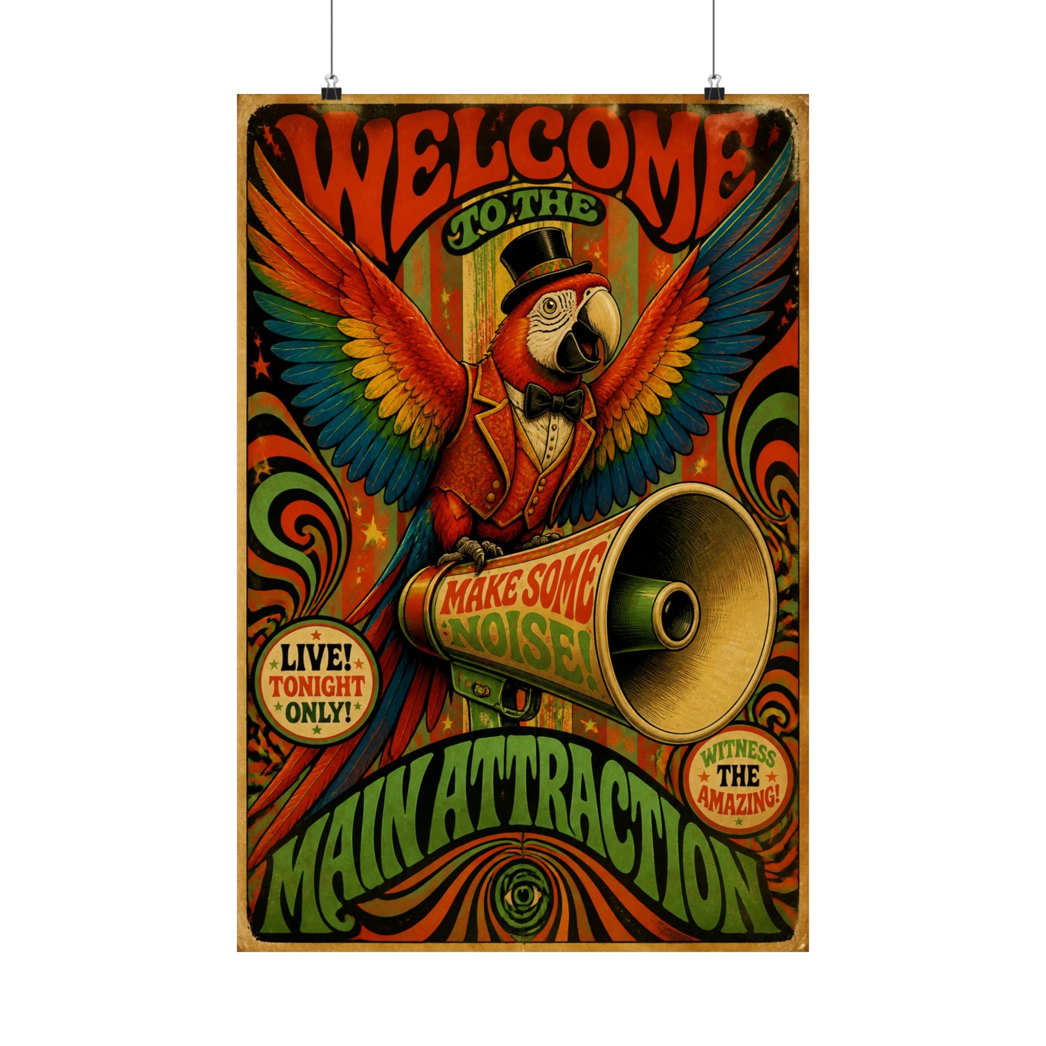Parrot Ringmaster Wall Art Poster 18×24 Psychedelic Cafe Decor Maximalist Print