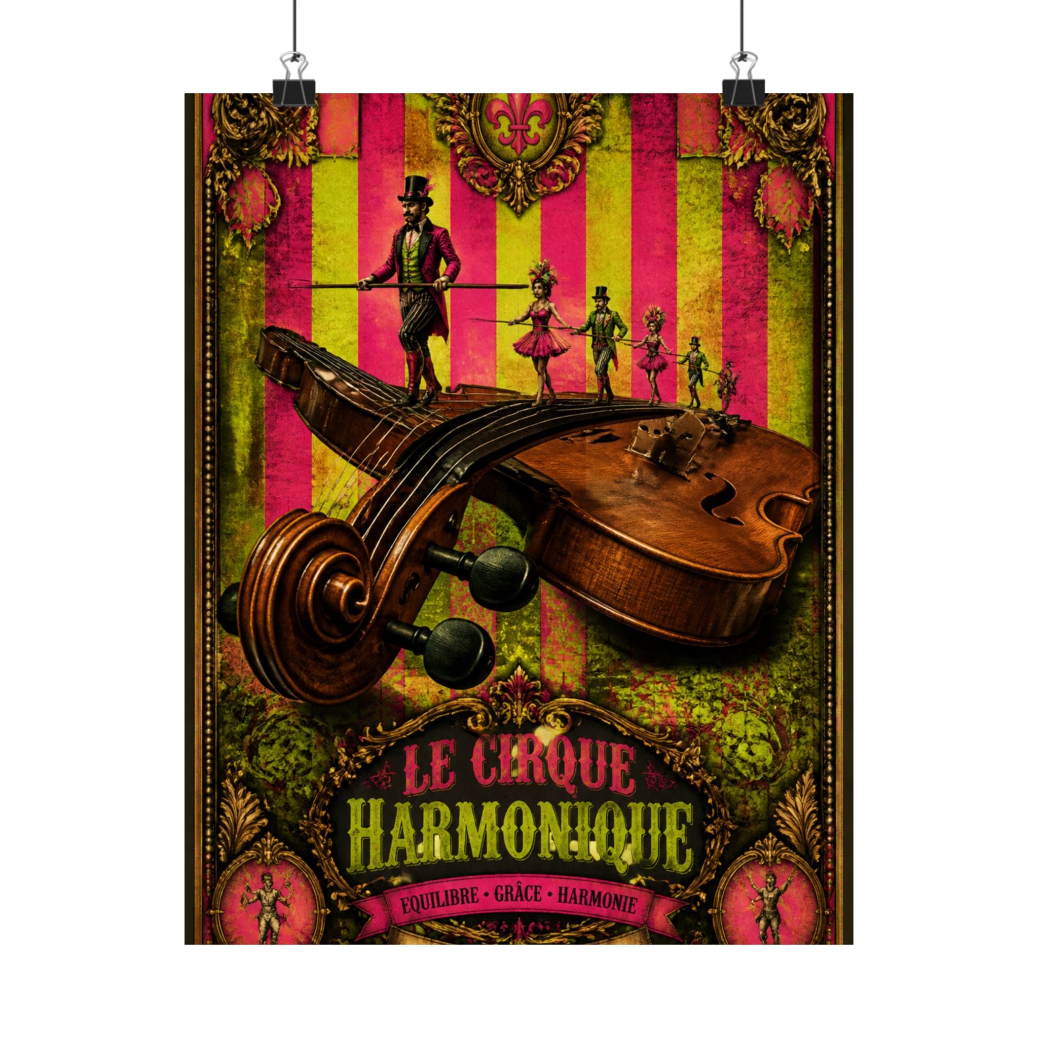 Violin Tightrope Bridge Wall Art Poster 24×36 Baroque Studio Decor Maximalist Print