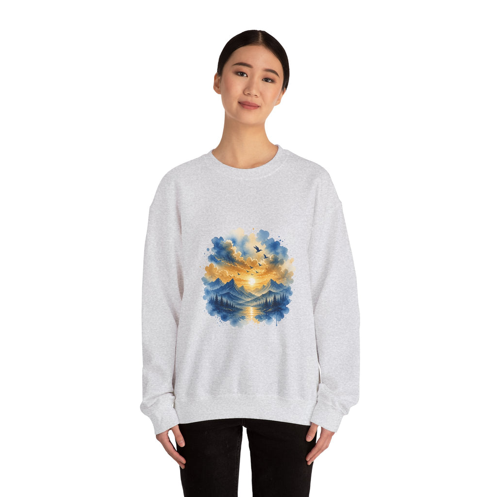 Matching Couple Sweatshirt - Sunrise & Sunset Matching Couple Crewneck Sweatshirt Watercolor Art His Hers Engagement Gift - Design B