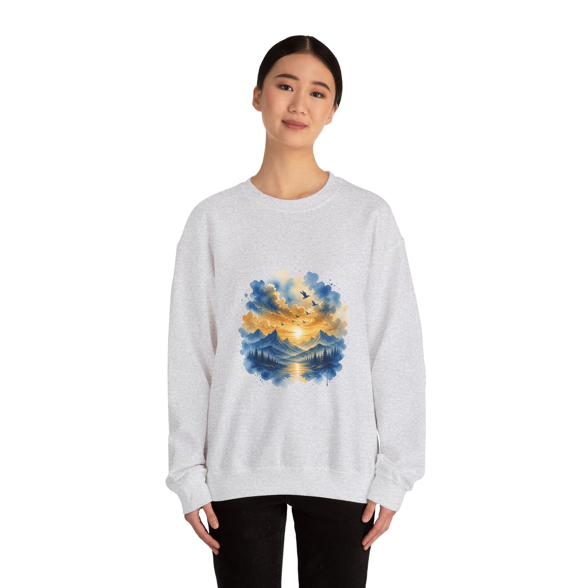 Matching Couple Sweatshirt - Sunrise & Sunset Matching Couple Crewneck Sweatshirt Watercolor Art His Hers Engagement Gift - Design B