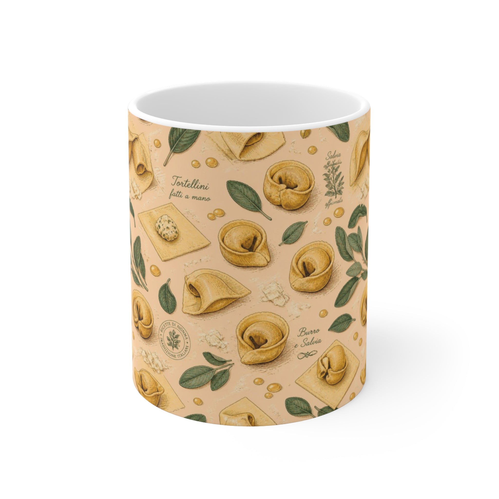 Tortellini with Sage 11oz Ceramic Mug Mediterranean Kitchen Botanical Design Italian Cottagecore Gift
