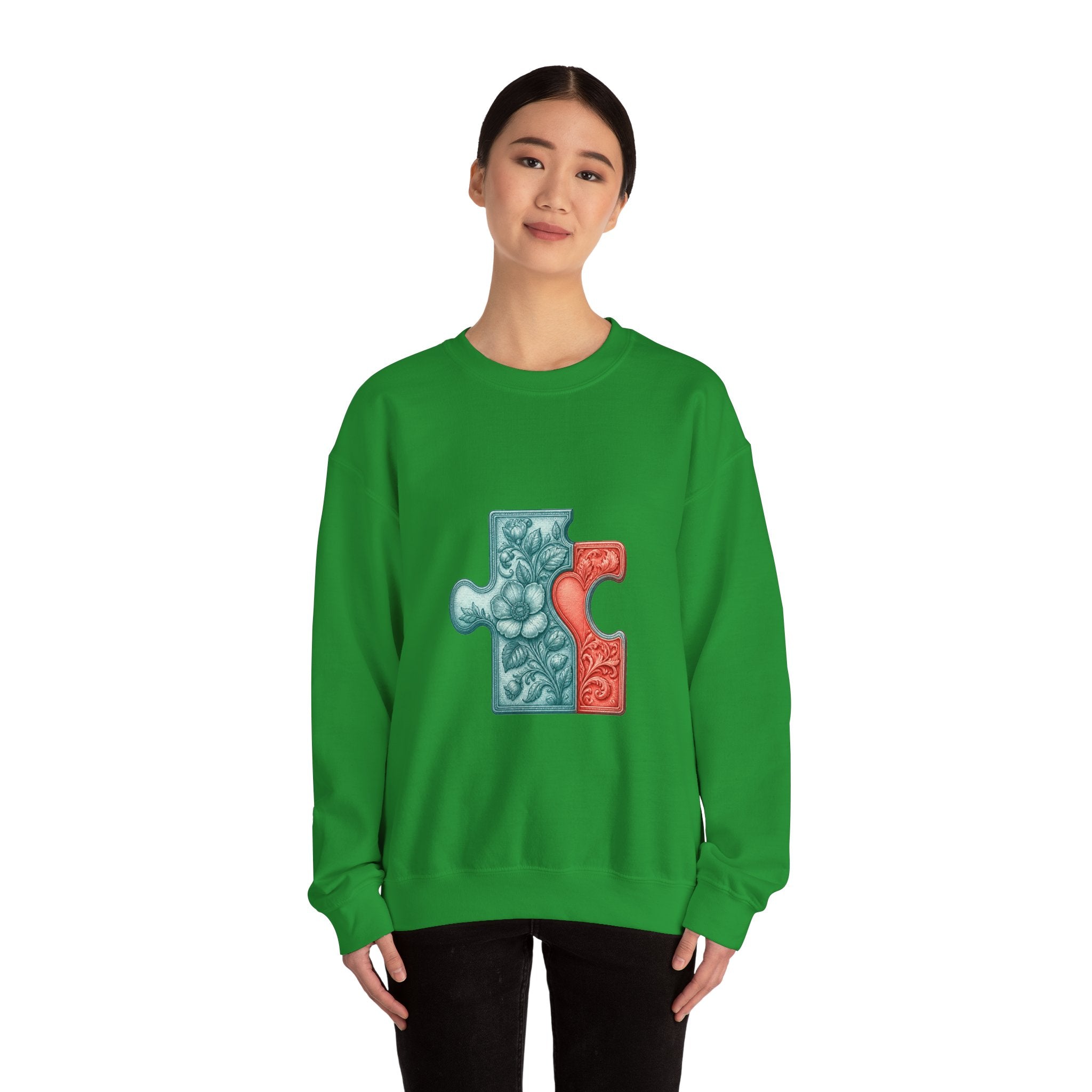 Matching Couple Sweatshirt - Puzzle Pieces Matching Couple Crewneck Sweatshirt Vintage Art His Hers Wedding Gift - Design A