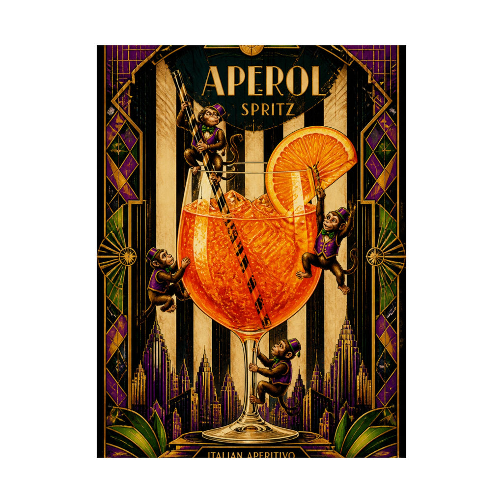 Aperol Spritz Monkeys Wall Art Poster 18×24 Art Deco Entryway Decor Maximalist Print