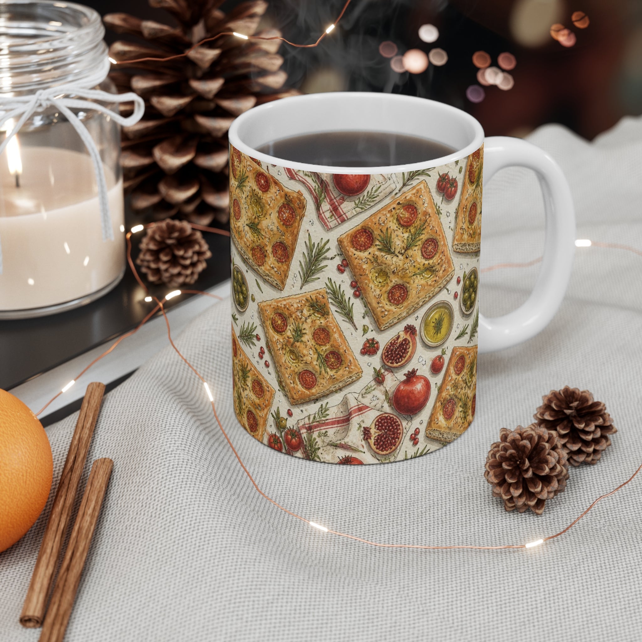 Focaccia Bread 11oz Ceramic Mug Mediterranean Kitchen Watercolor Design Italian Cottagecore Gift