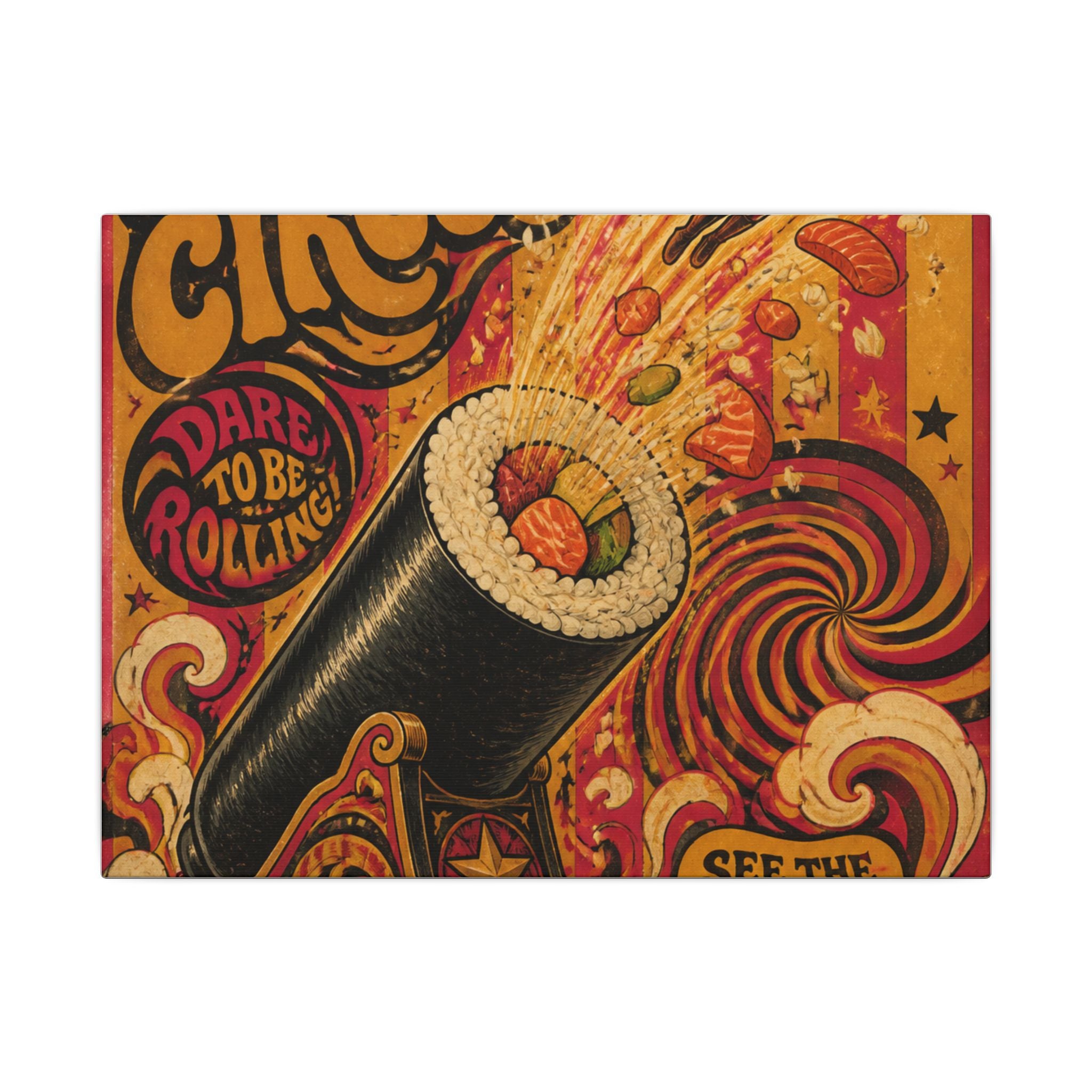 Sushi Roll Cannon Wall Art Canvas 24×36 Psychedelic Dining Room Decor Maximalist Print