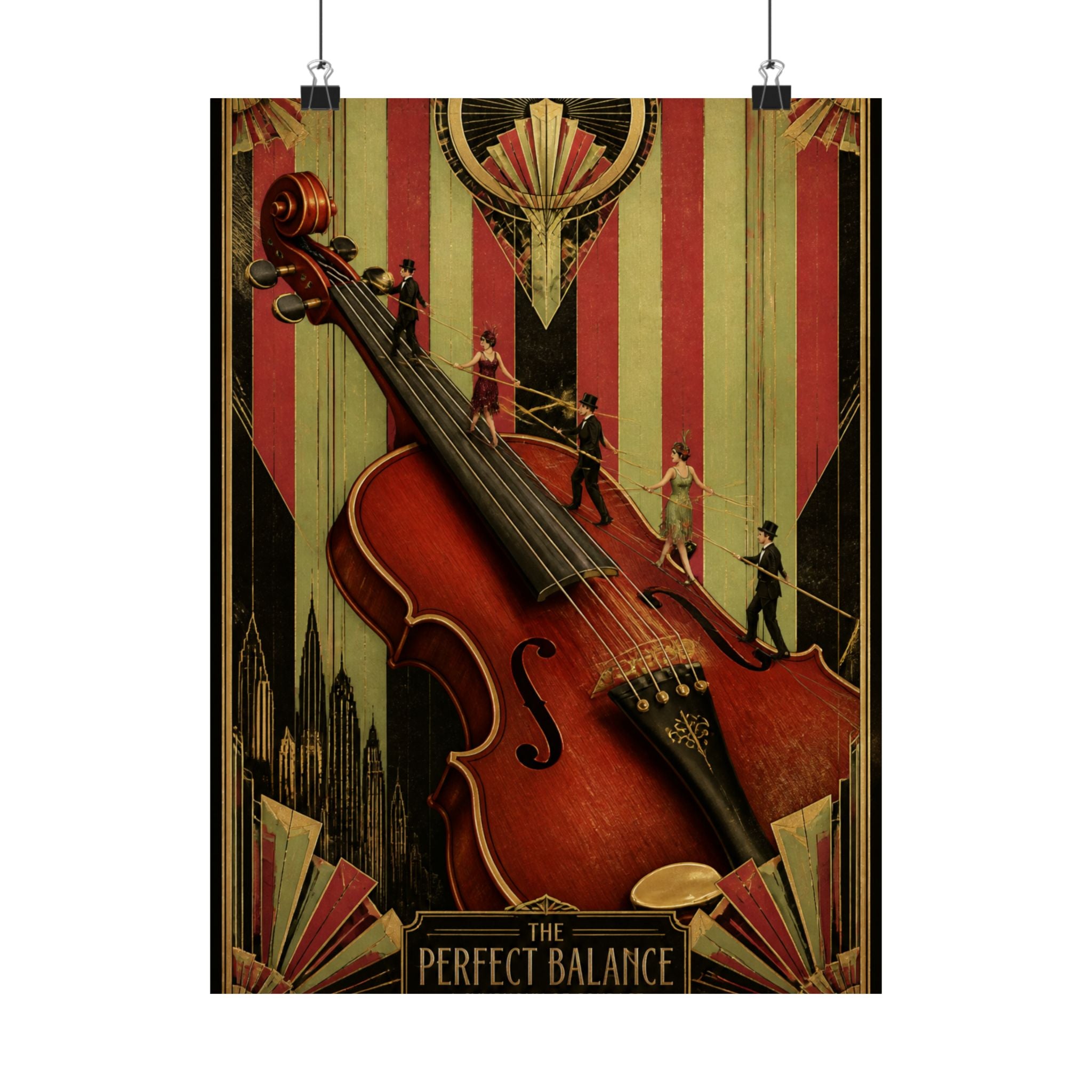 Violin Tightrope Bridge Wall Art Poster 24×36 Art Deco Bar Area Decor Maximalist Print