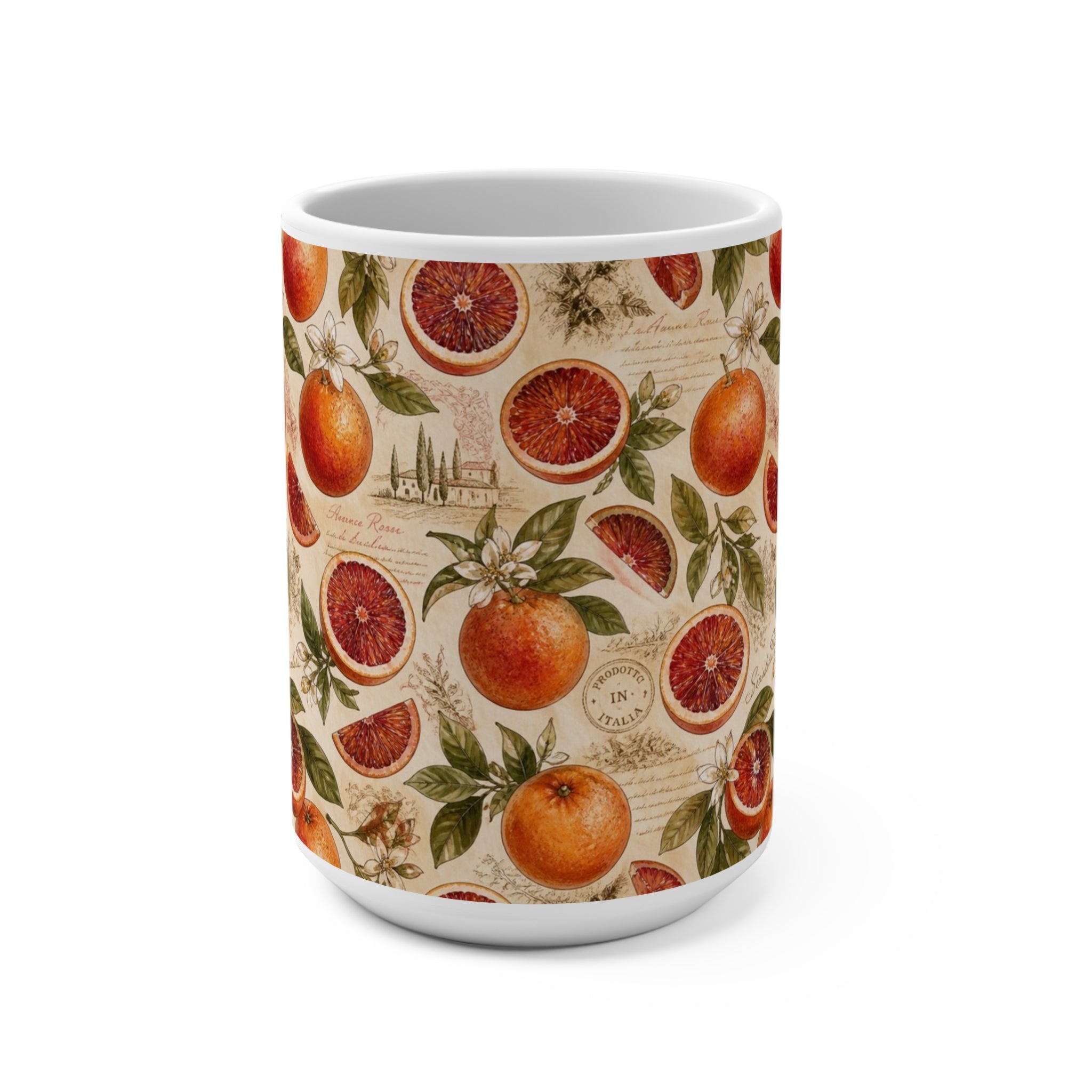 Blood Oranges 15oz Ceramic Mug Mediterranean Kitchen Watercolor Design Italian Cottagecore Gift