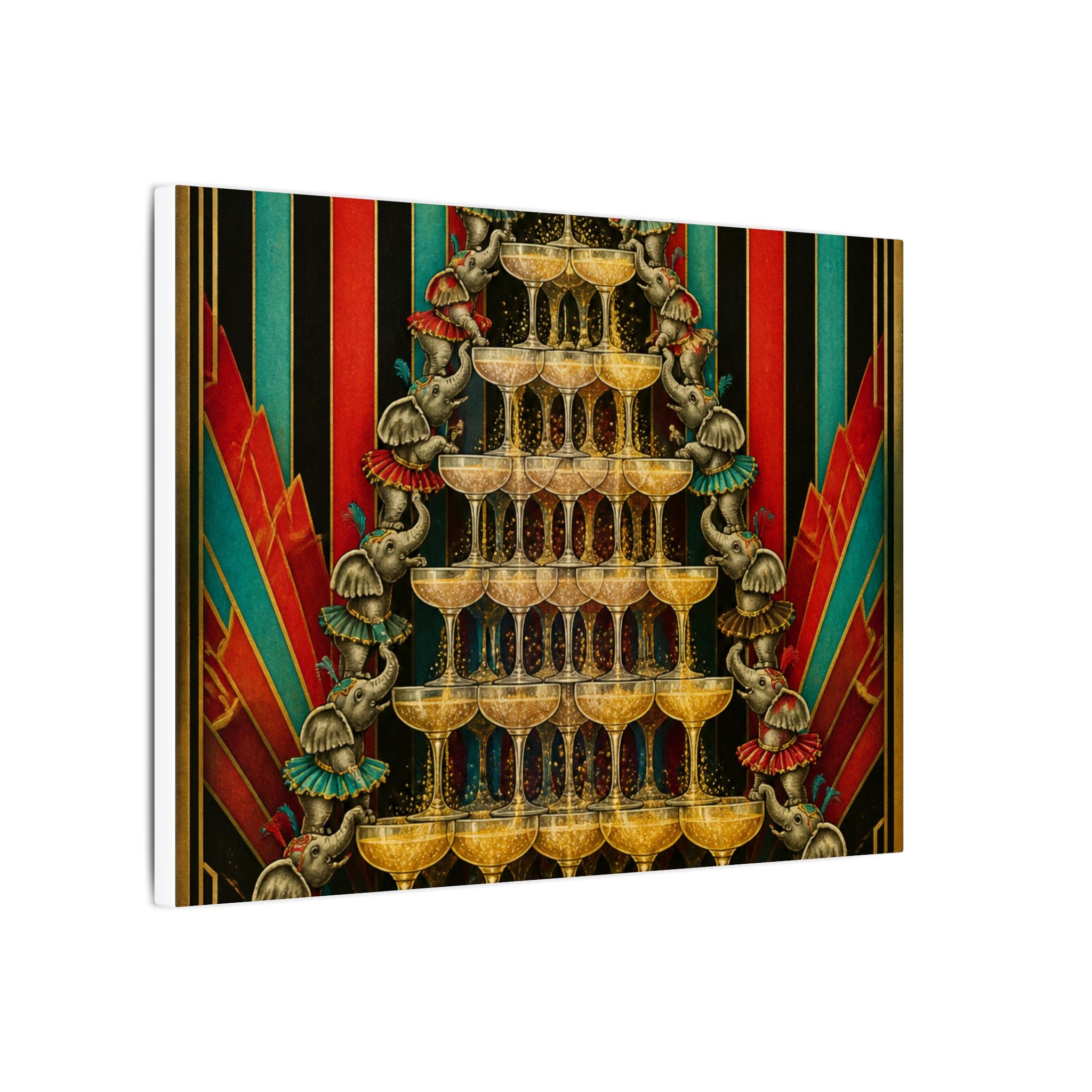 Champagne Tower Elephants Wall Art Canvas 16×20 Art Deco Entryway Decor Maximalist Print